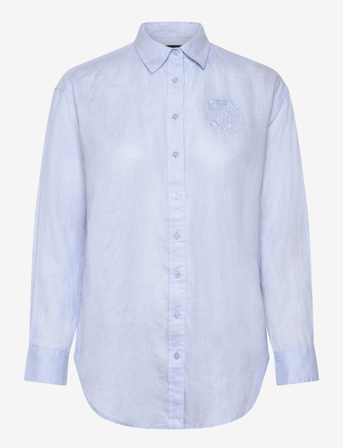 Lauren Ralph Lauren - Oversize Striped Floral-Logo Linen Shirt - långärmade skjortor - cornflower blue - 0