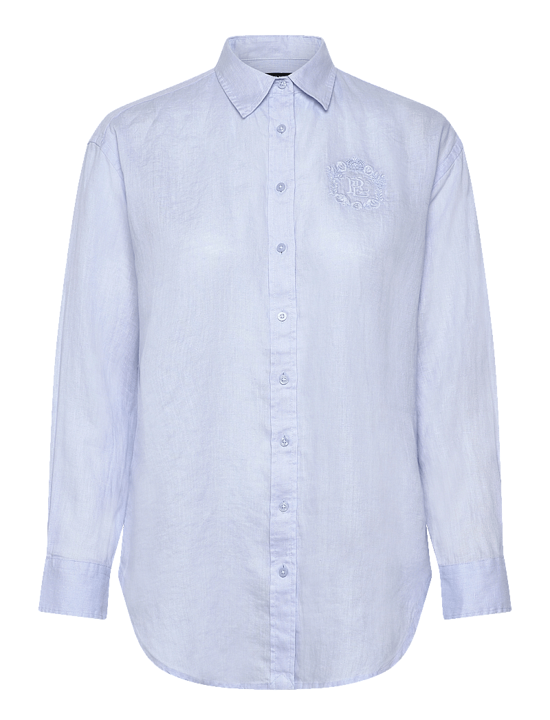 Lauren Ralph Lauren - Oversize Striped Floral-Logo Linen Shirt - långärmade skjortor - cornflower blue - 0