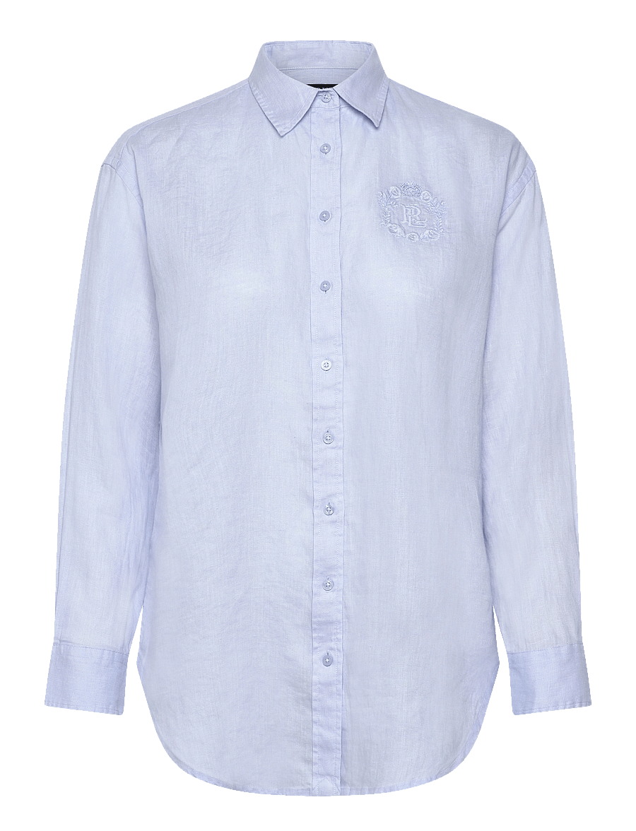 Lauren Ralph Lauren - Oversize Floral-Logo Linen Shirt - cornflower blue - 0