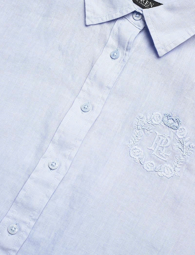 Lauren Ralph Lauren - Oversize Striped Floral-Logo Linen Shirt - långärmade skjortor - cornflower blue - 2