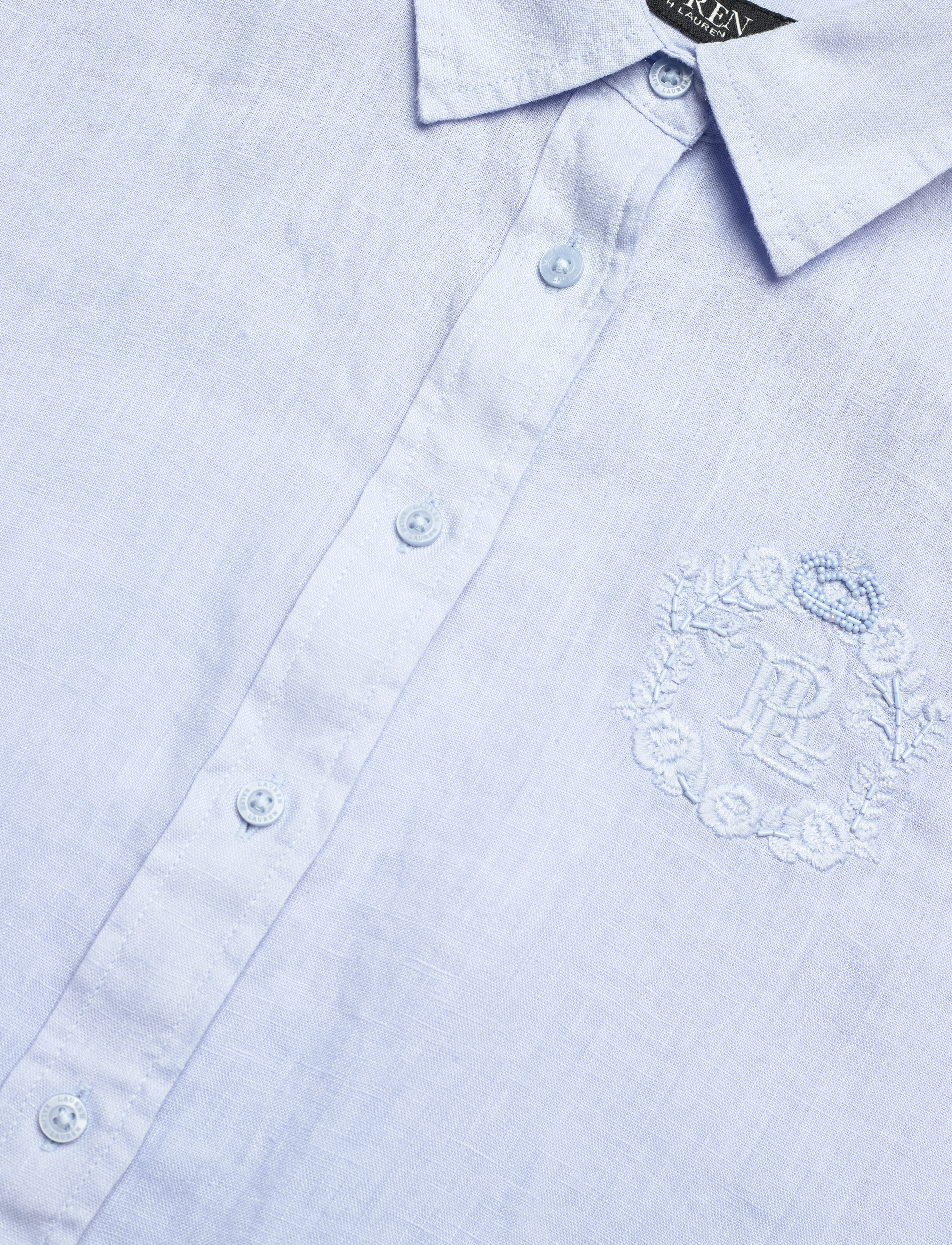 Lauren Ralph Lauren - Oversize Floral-Logo Linen Shirt - cornflower blue - 2