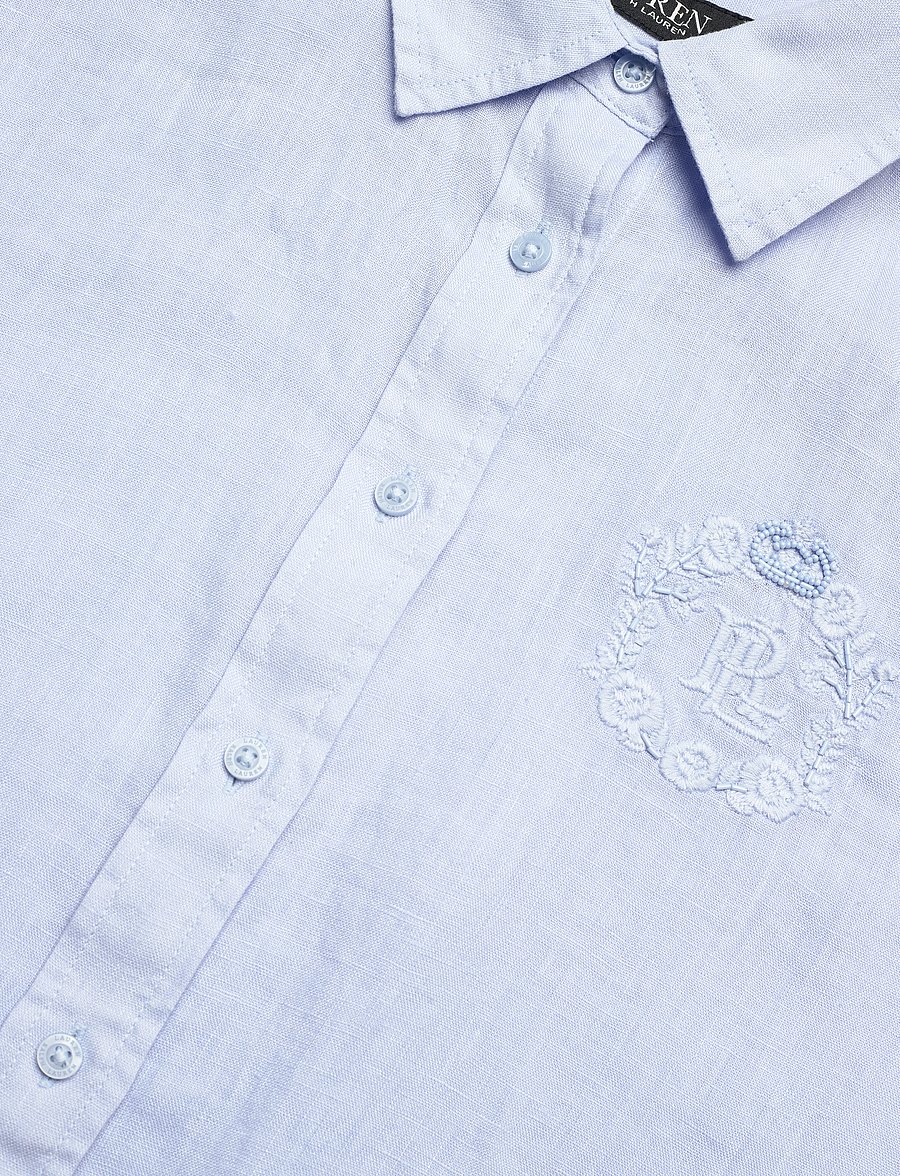 Lauren Ralph Lauren - Oversize Floral-Logo Linen Shirt - cornflower blue - 2