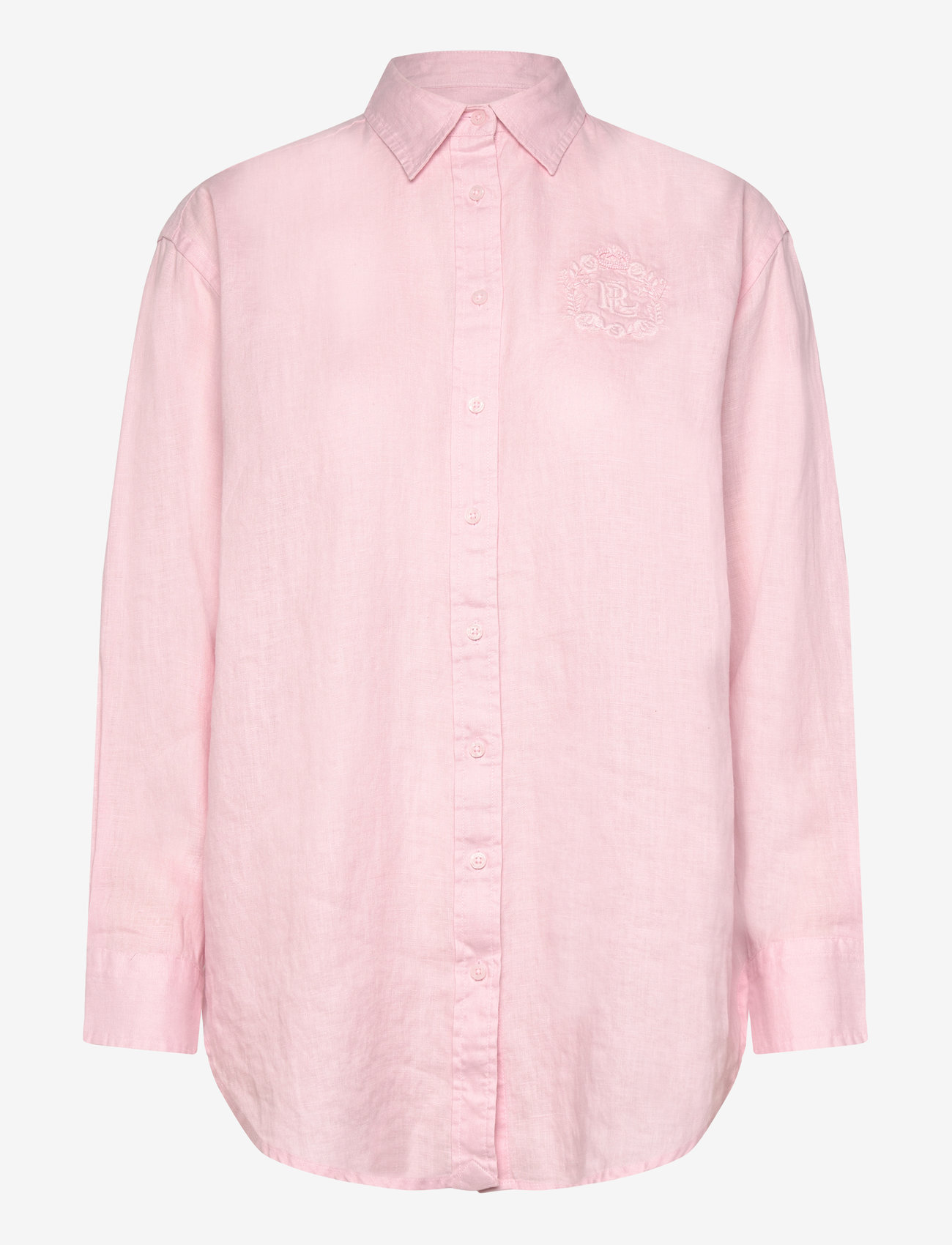Lauren Ralph Lauren - Oversize Floral-Logo Linen Shirt - långärmade skjortor - hint of pink - 0