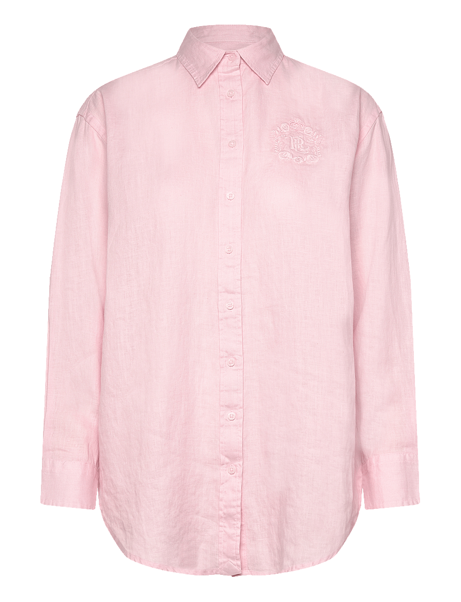 Lauren Ralph Lauren - Oversize Floral-Logo Linen Shirt - langärmlige hemden - hint of pink - 0