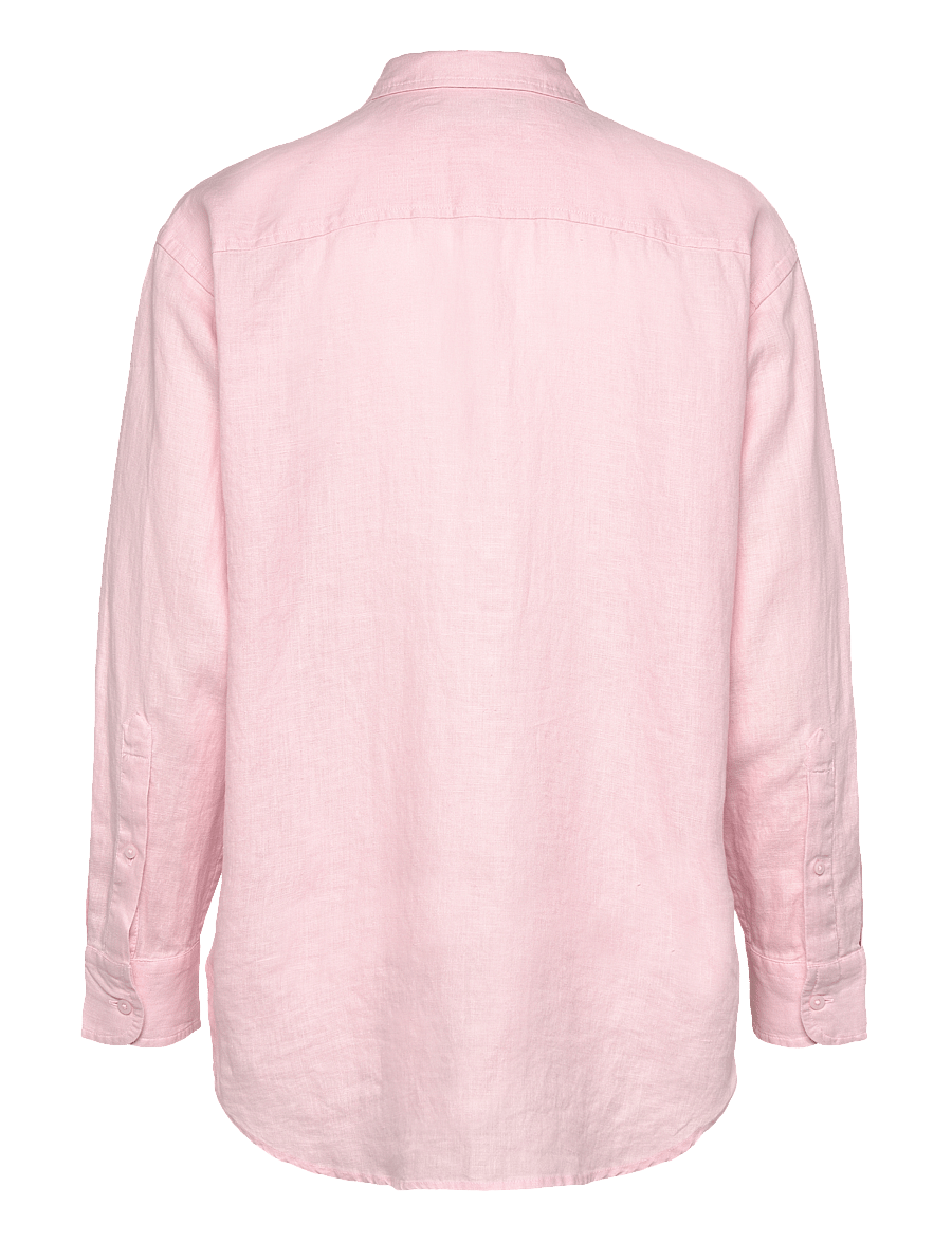 Lauren Ralph Lauren - Oversize Floral-Logo Linen Shirt - langärmlige hemden - hint of pink - 1