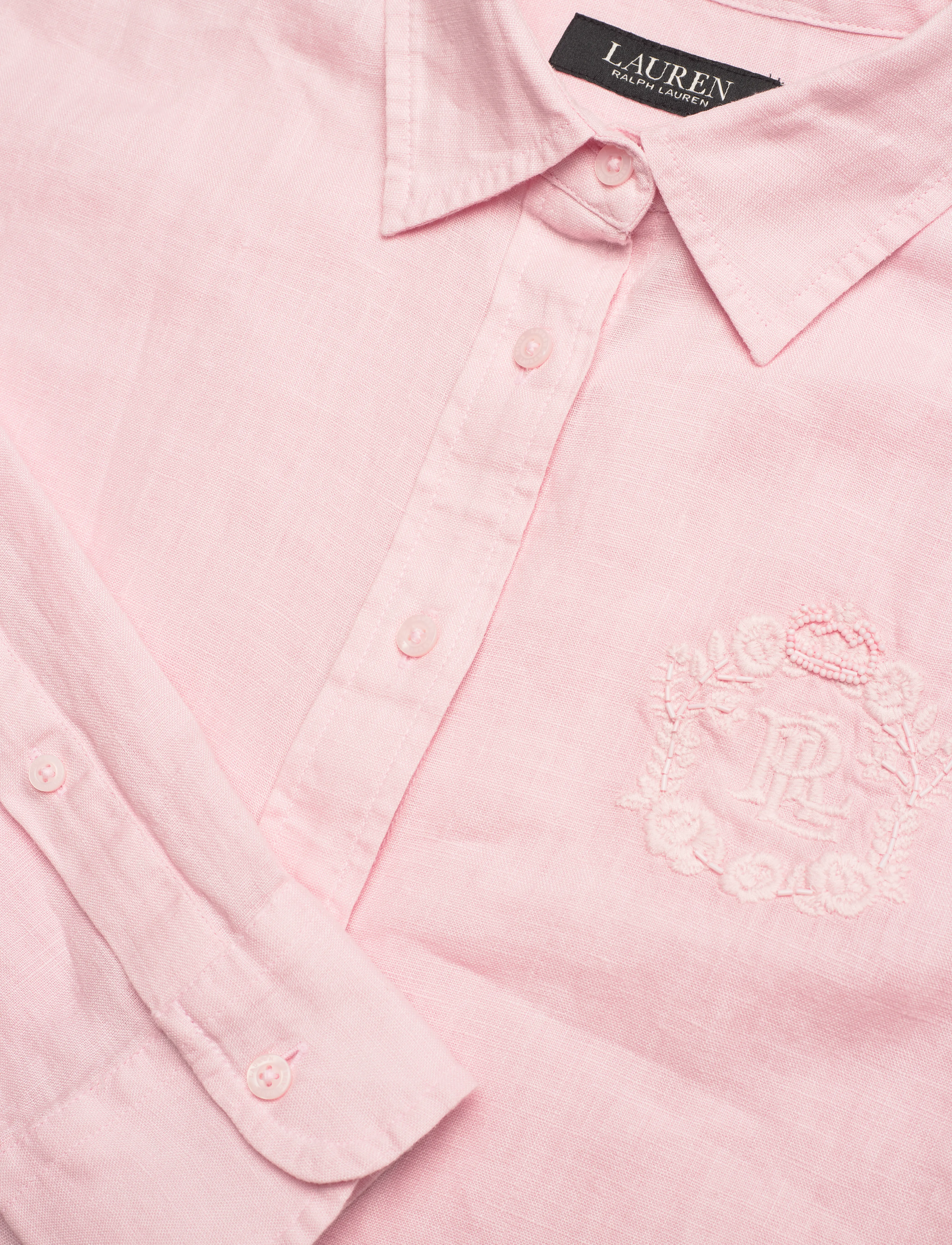 Lauren Ralph Lauren - Oversize Floral-Logo Linen Shirt - langärmlige hemden - hint of pink - 2