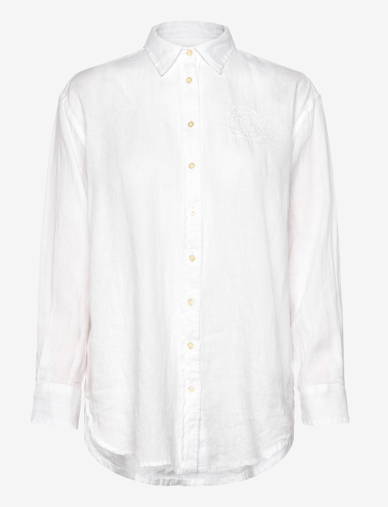 Lauren Ralph Lauren - Oversize Floral-Logo Linen Shirt - langärmlige hemden - white - 0