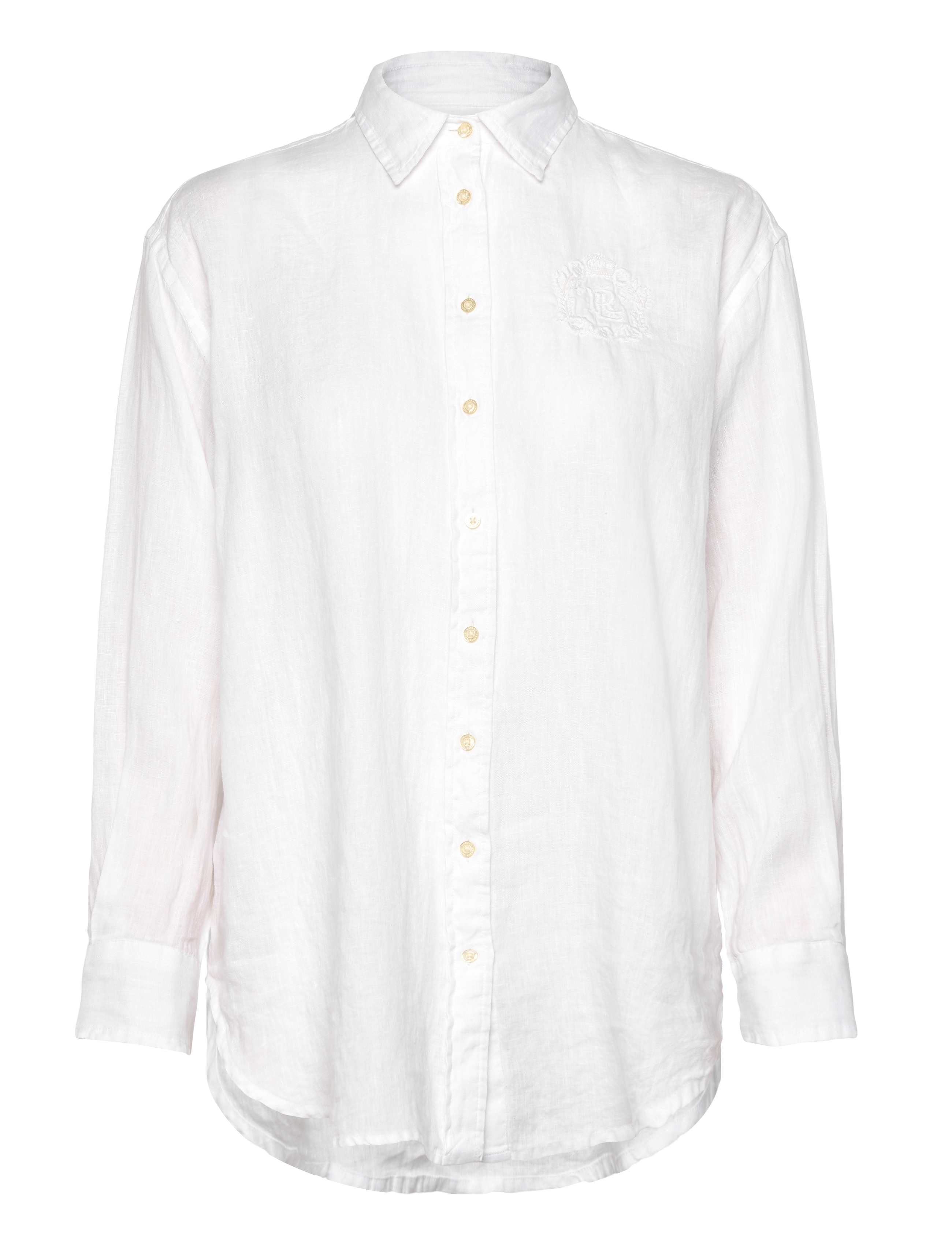 Lauren Ralph Lauren Oversize Floral-Logo Linen Shirt - Tøj - WHITE / white