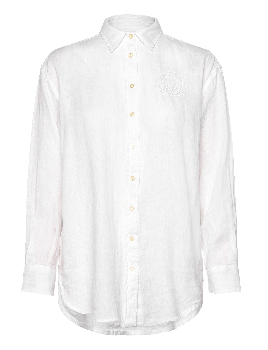 Lauren Ralph Lauren - Oversize Floral-Logo Linen Shirt - white - 0