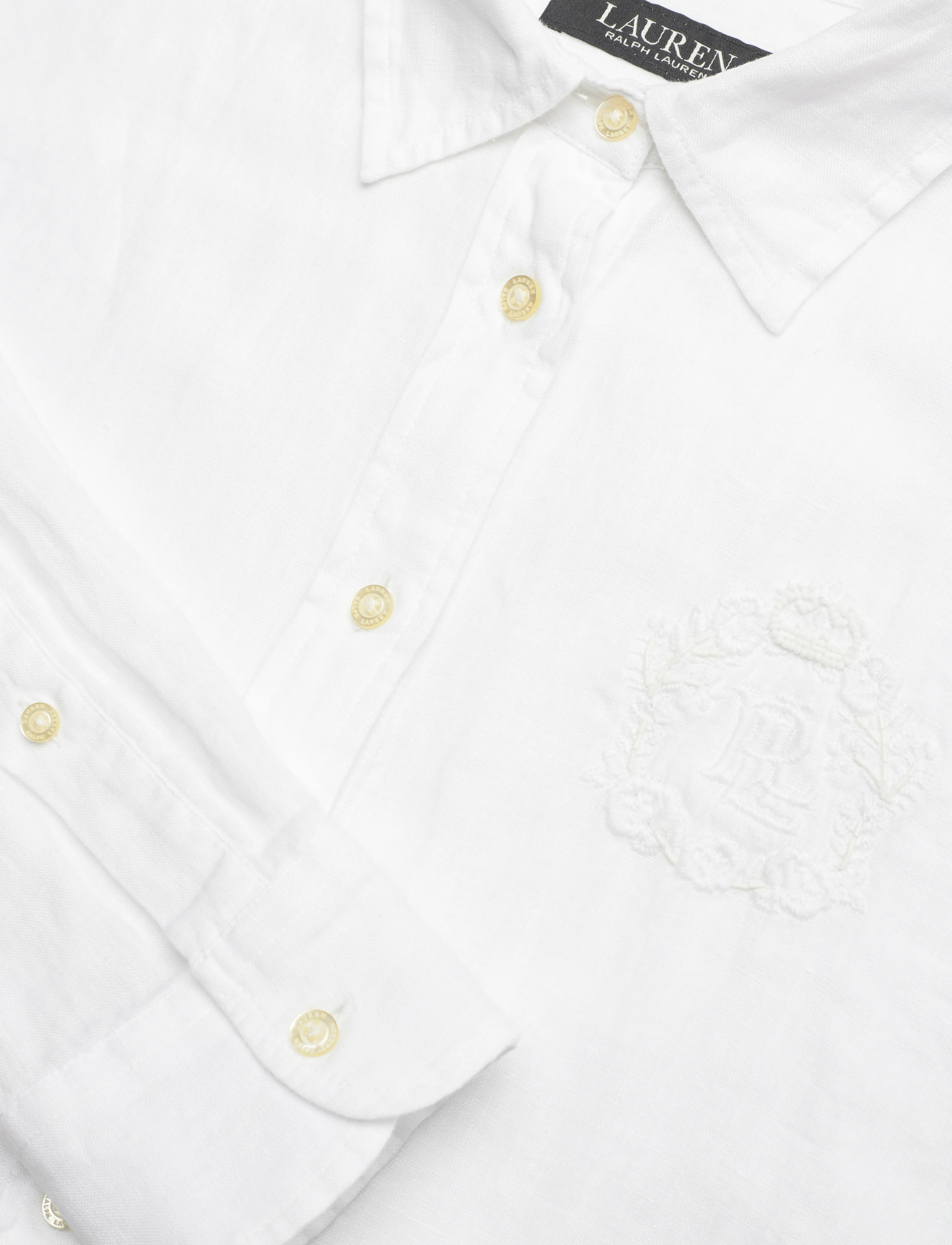 Lauren Ralph Lauren - Oversize Floral-Logo Linen Shirt - langærmede skjorter - white - 2