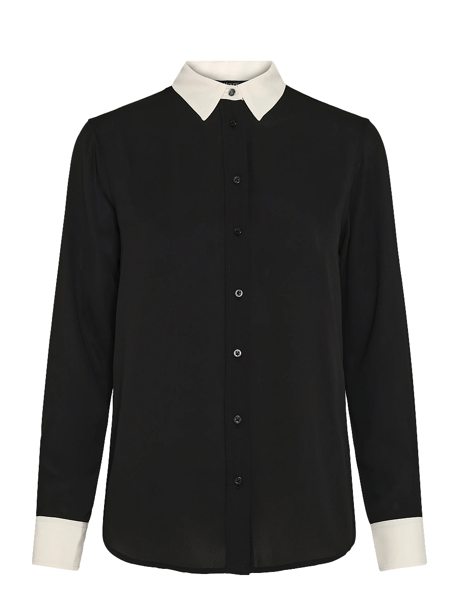 Lauren Ralph Lauren - Classic Fit Two-Tone Georgette Shirt - langärmlige hemden - black/mascarpone - 0
