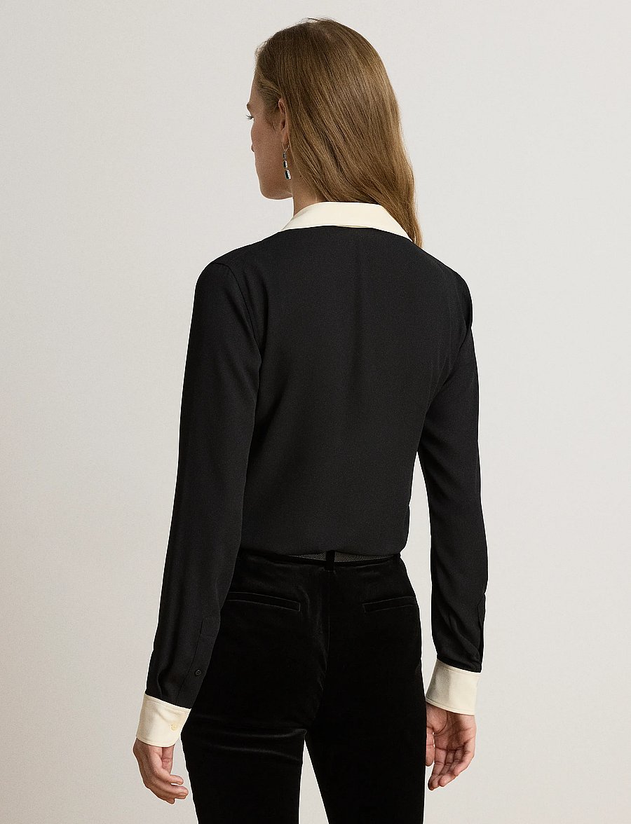 Lauren Ralph Lauren - Classic Fit Two-Tone Georgette Shirt - langärmlige hemden - black/mascarpone - 2