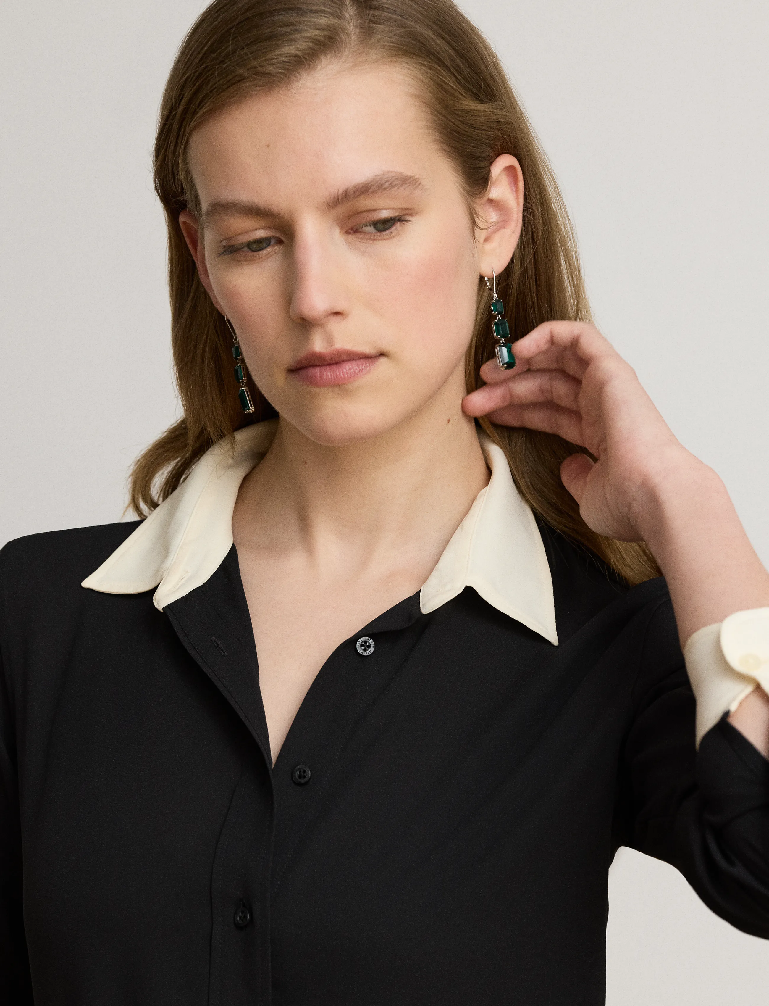 Lauren Ralph Lauren - Classic Fit Two-Tone Georgette Shirt - black/mascarpone - 3