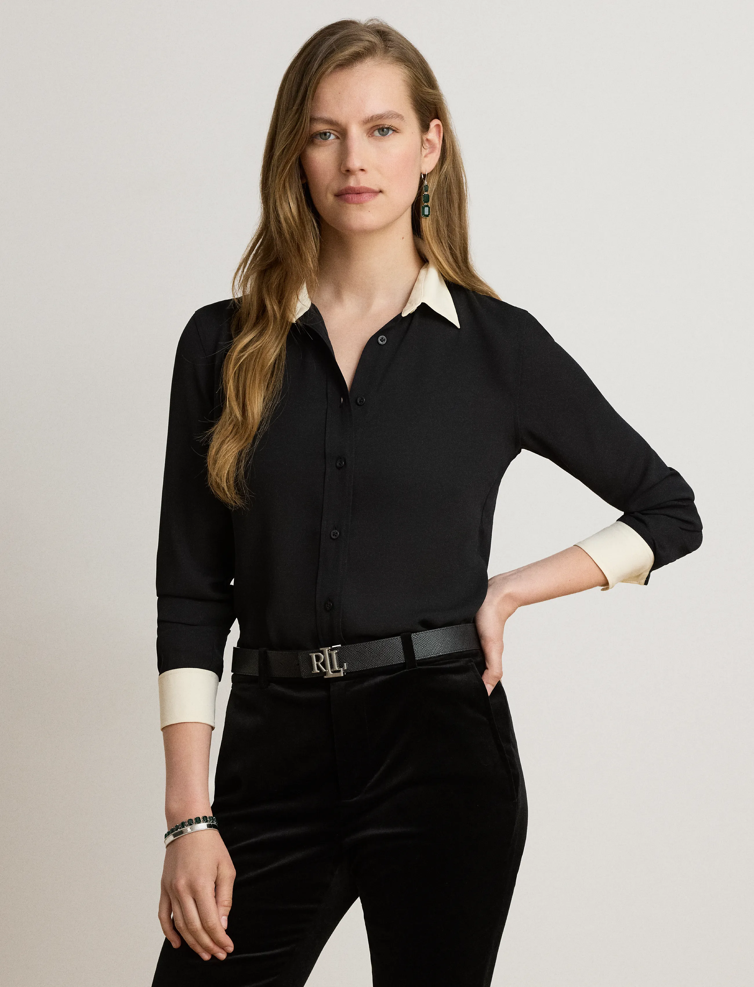 Lauren Ralph Lauren - Classic Fit Two-Tone Georgette Shirt - black/mascarpone - 4