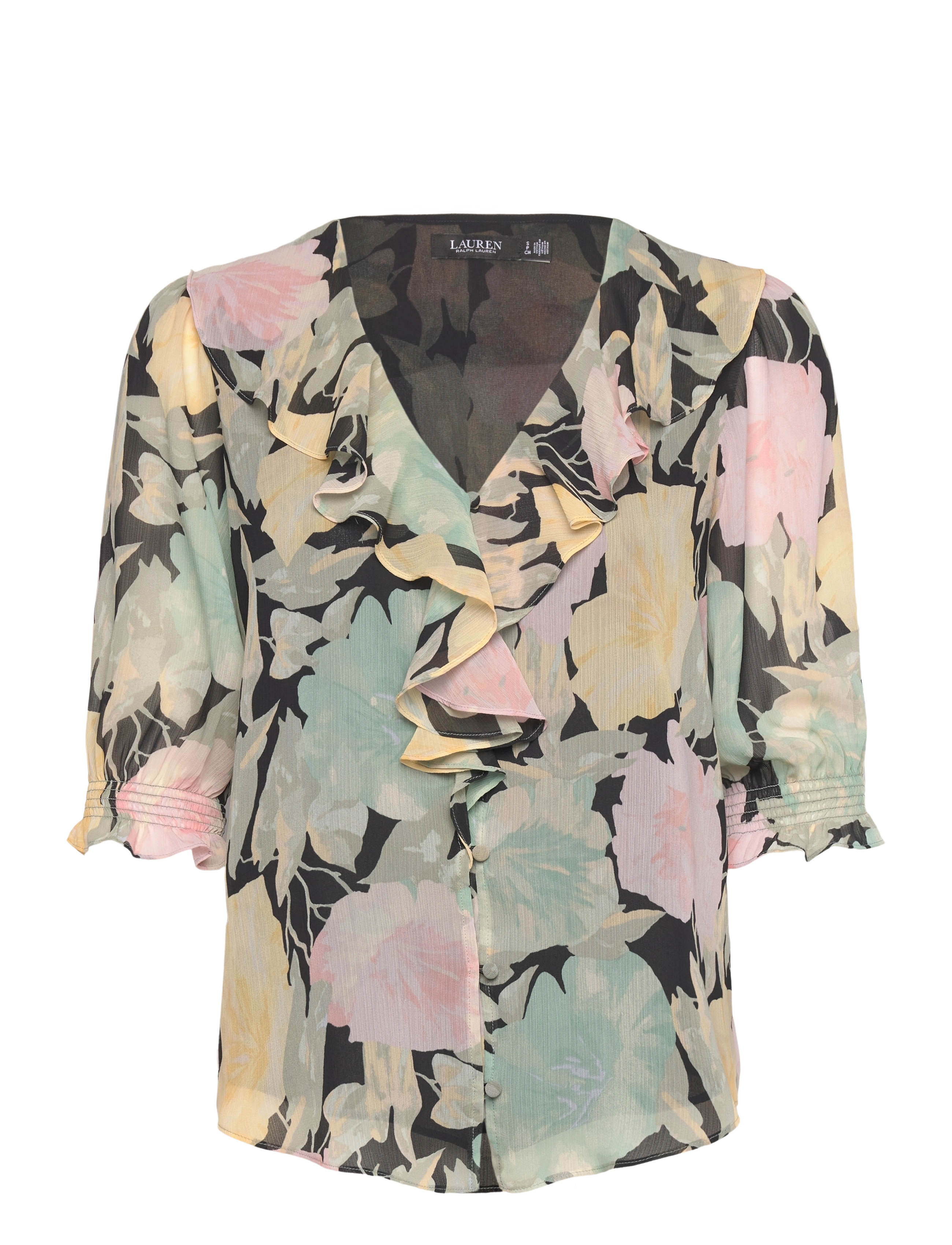 Lauren Ralph Lauren Floral Georgette Ruffle-Trim Blouse, M, Multi/patterned, Bluser > Kortærmede, Dame