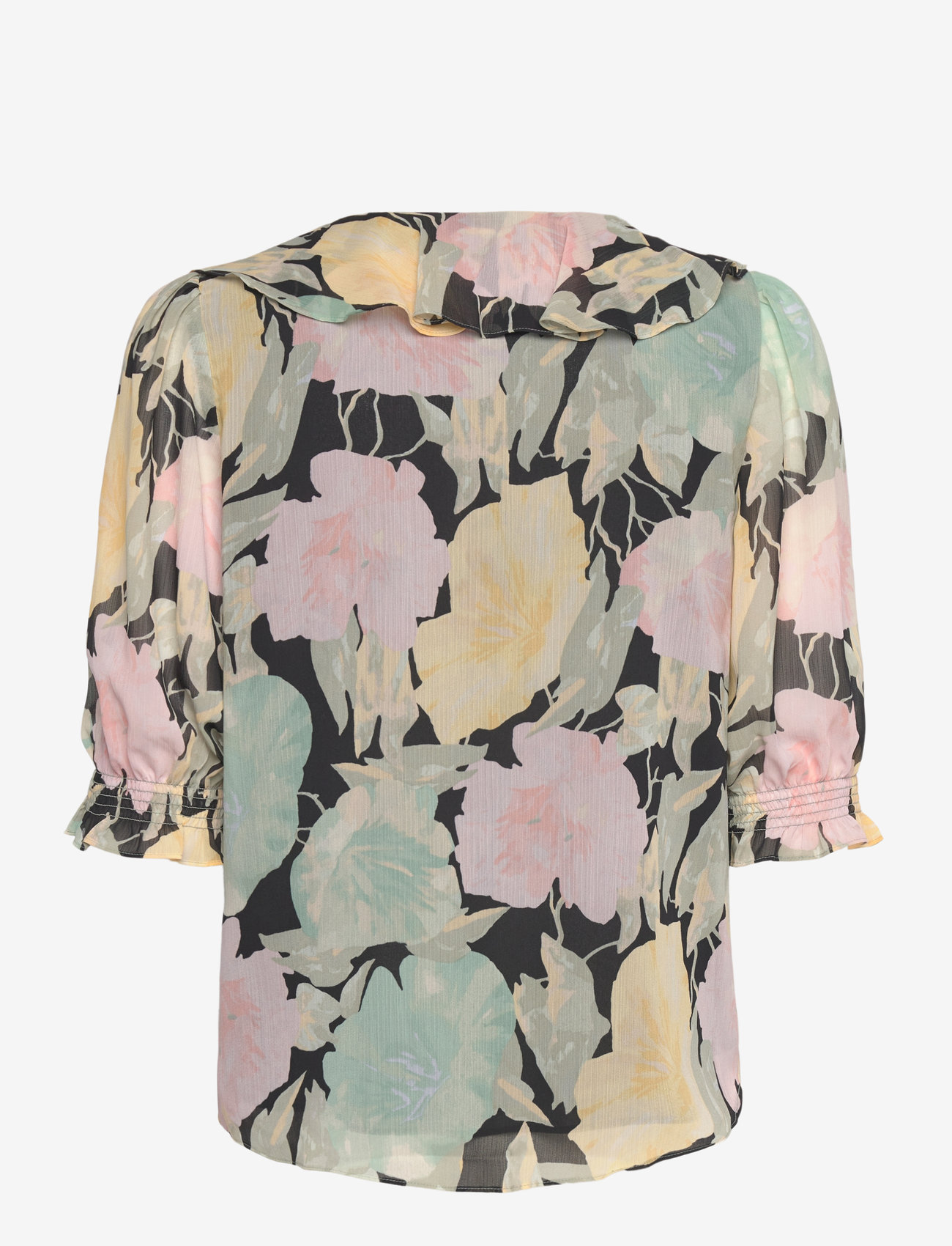 Lauren Ralph Lauren - Floral Georgette Ruffle-Trim Blouse - kurzämlige blusen - black/pink/green - 1