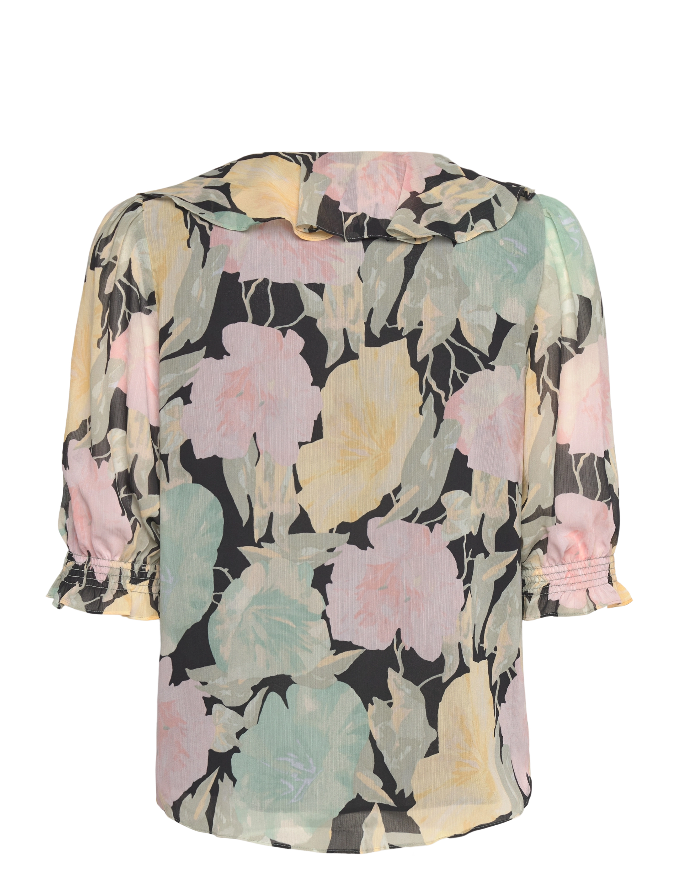 Lauren Ralph Lauren - Floral Georgette Ruffle-Trim Blouse - kurzämlige blusen - black/pink/green - 1
