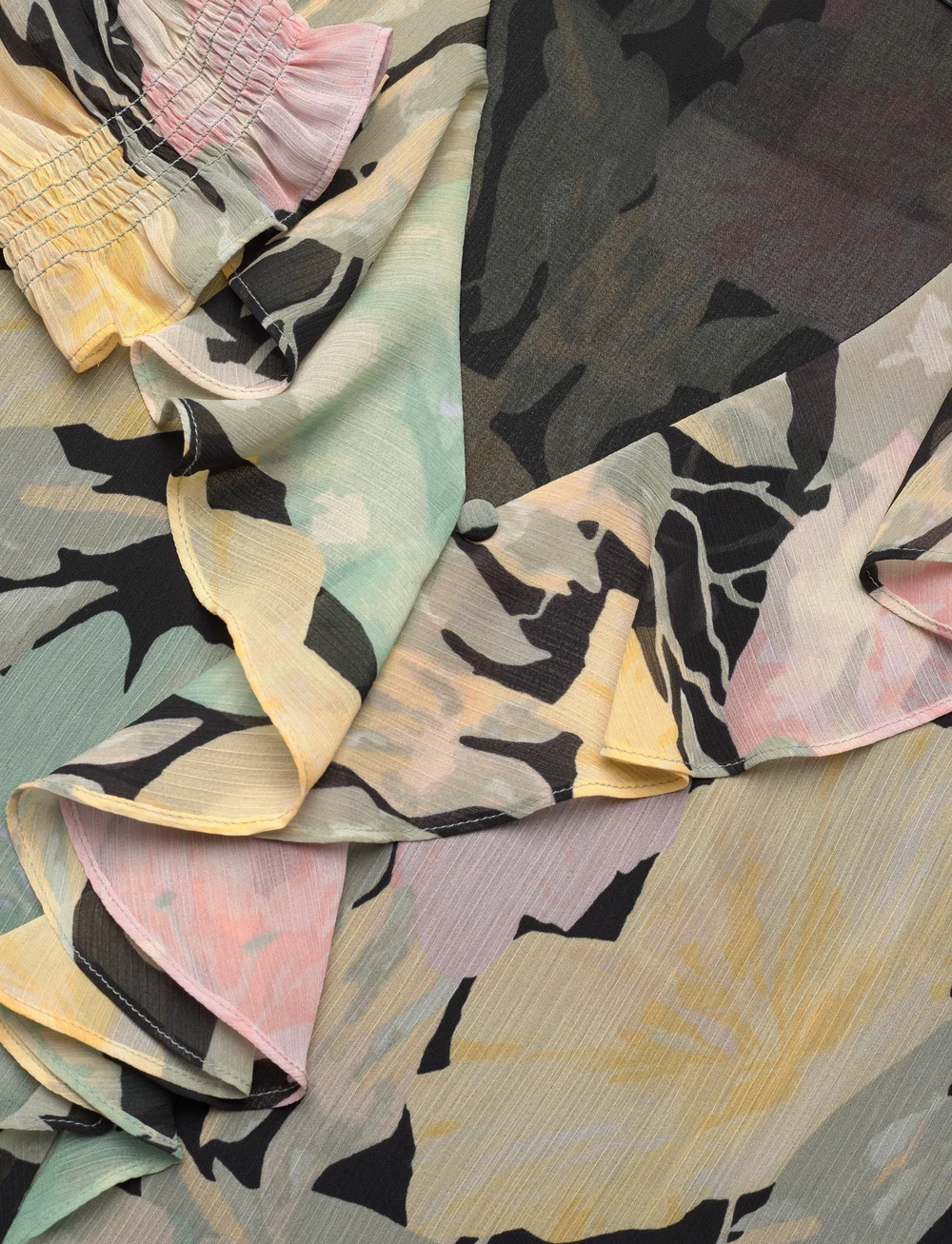 Lauren Ralph Lauren - Floral Georgette Ruffle-Trim Blouse - kortærmede bluser - black/pink/green - 2