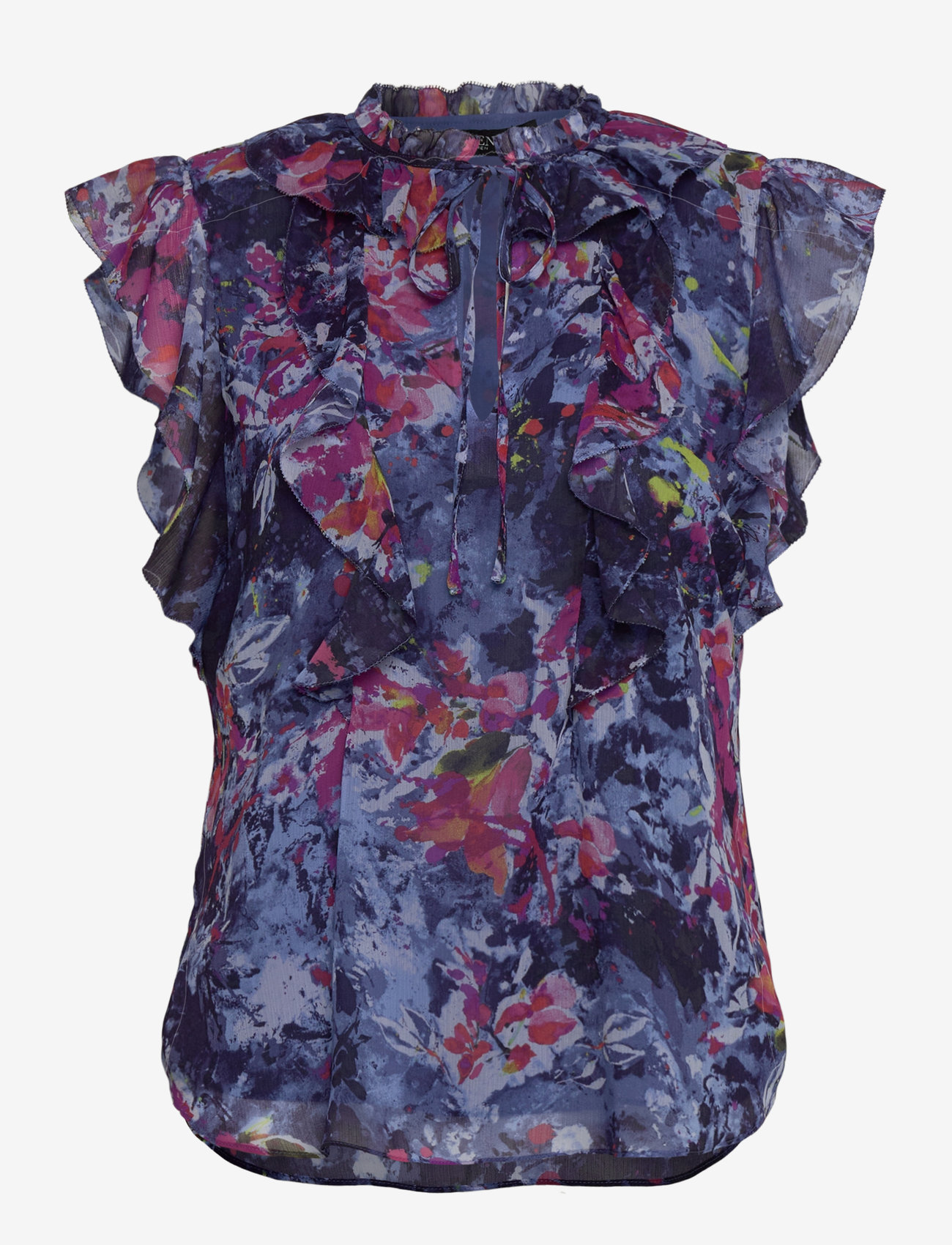 Lauren Ralph Lauren - Print Ruffle-Trim Georgette Blouse - blue multi - 1