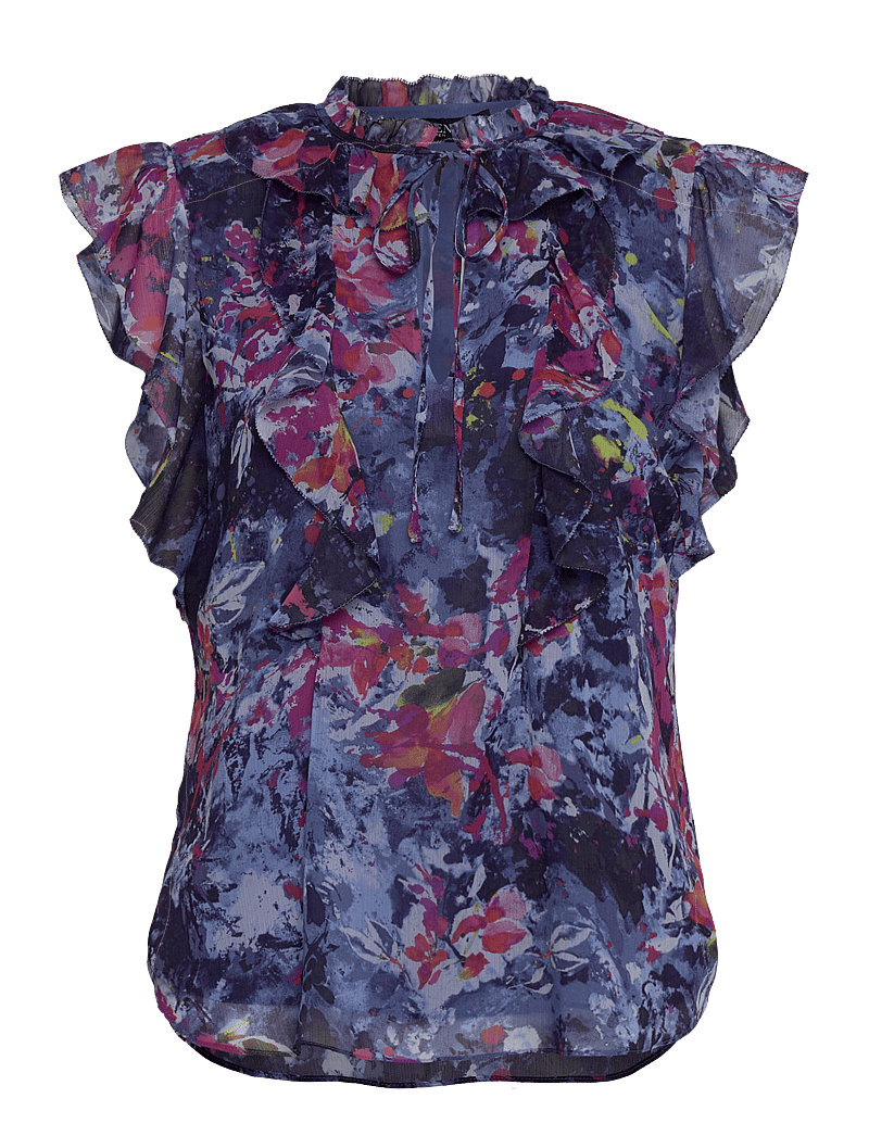 Lauren Ralph Lauren - Print Ruffle-Trim Georgette Blouse - blue multi - 1