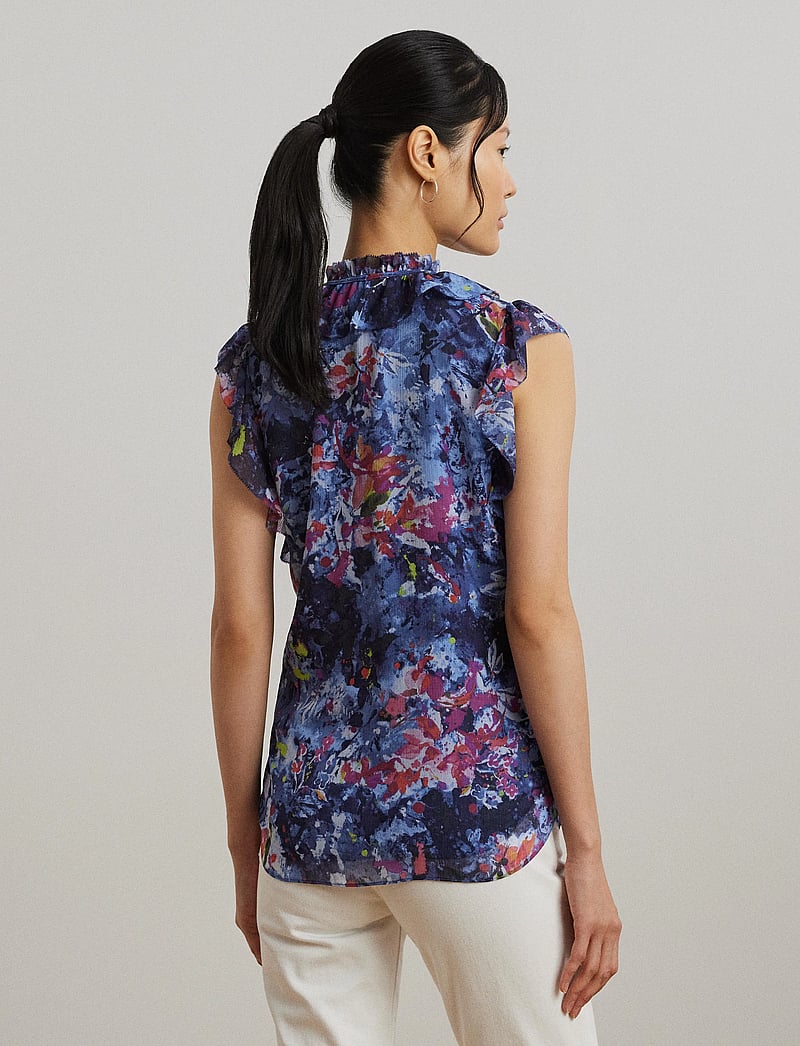 Lauren Ralph Lauren - Print Ruffle-Trim Georgette Blouse - blue multi - 3