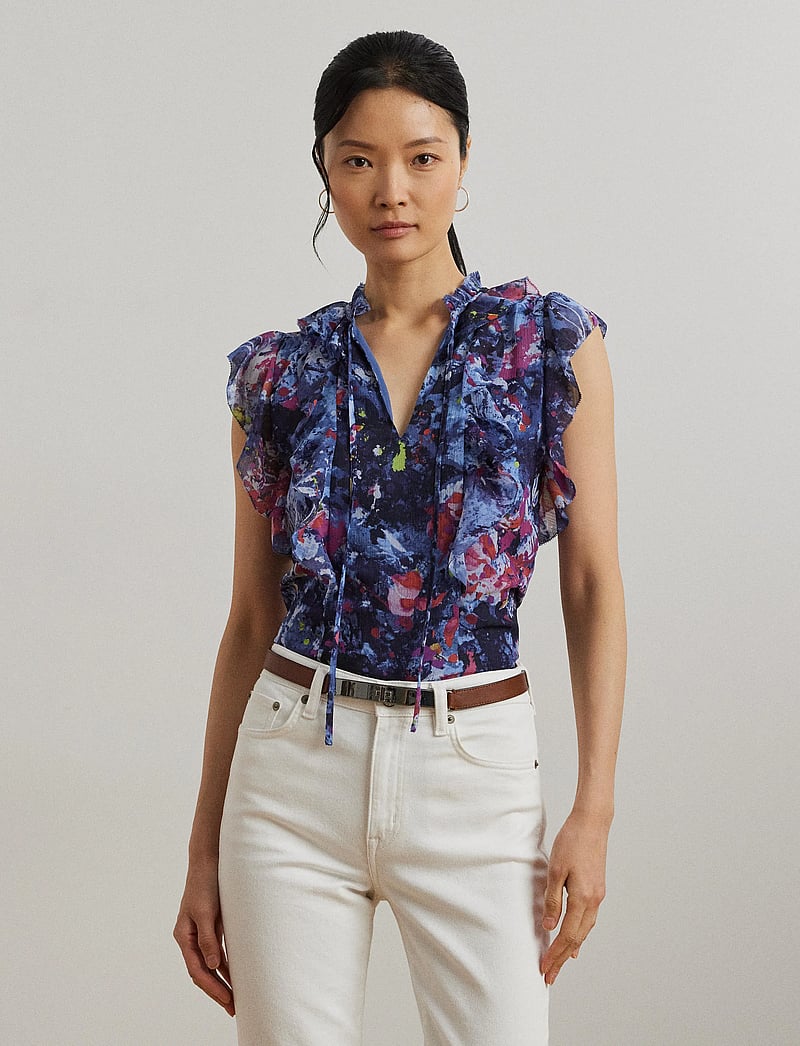 Lauren Ralph Lauren - Print Ruffle-Trim Georgette Blouse - blue multi - 4