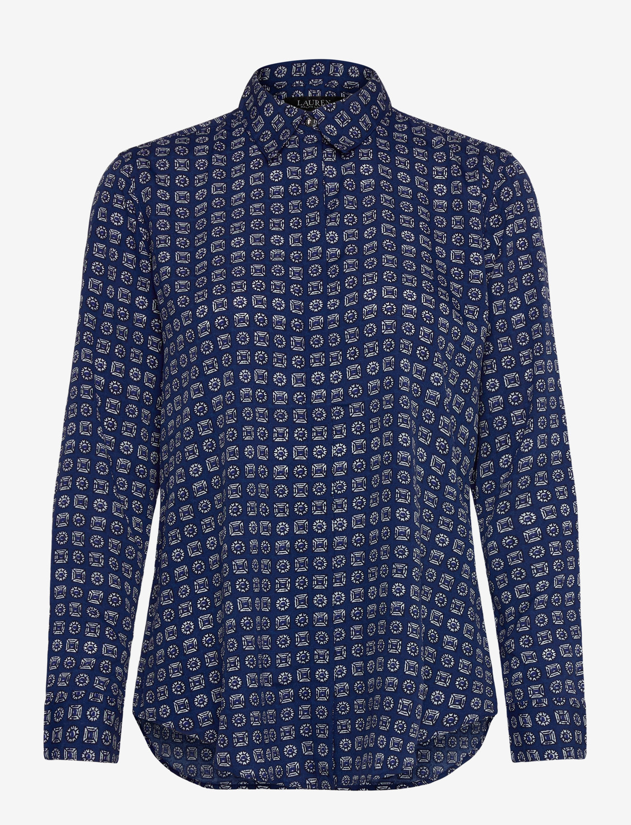 Lauren Ralph Lauren - Classic Fit Geo-Print Crepe Shirt - long-sleeved shirts - blue/white - 1
