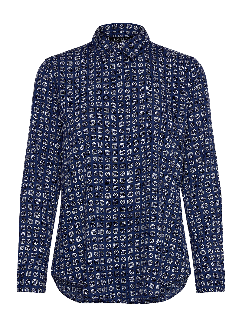 Lauren Ralph Lauren - Classic Fit Geo-Print Crepe Shirt - long-sleeved shirts - blue/white - 1