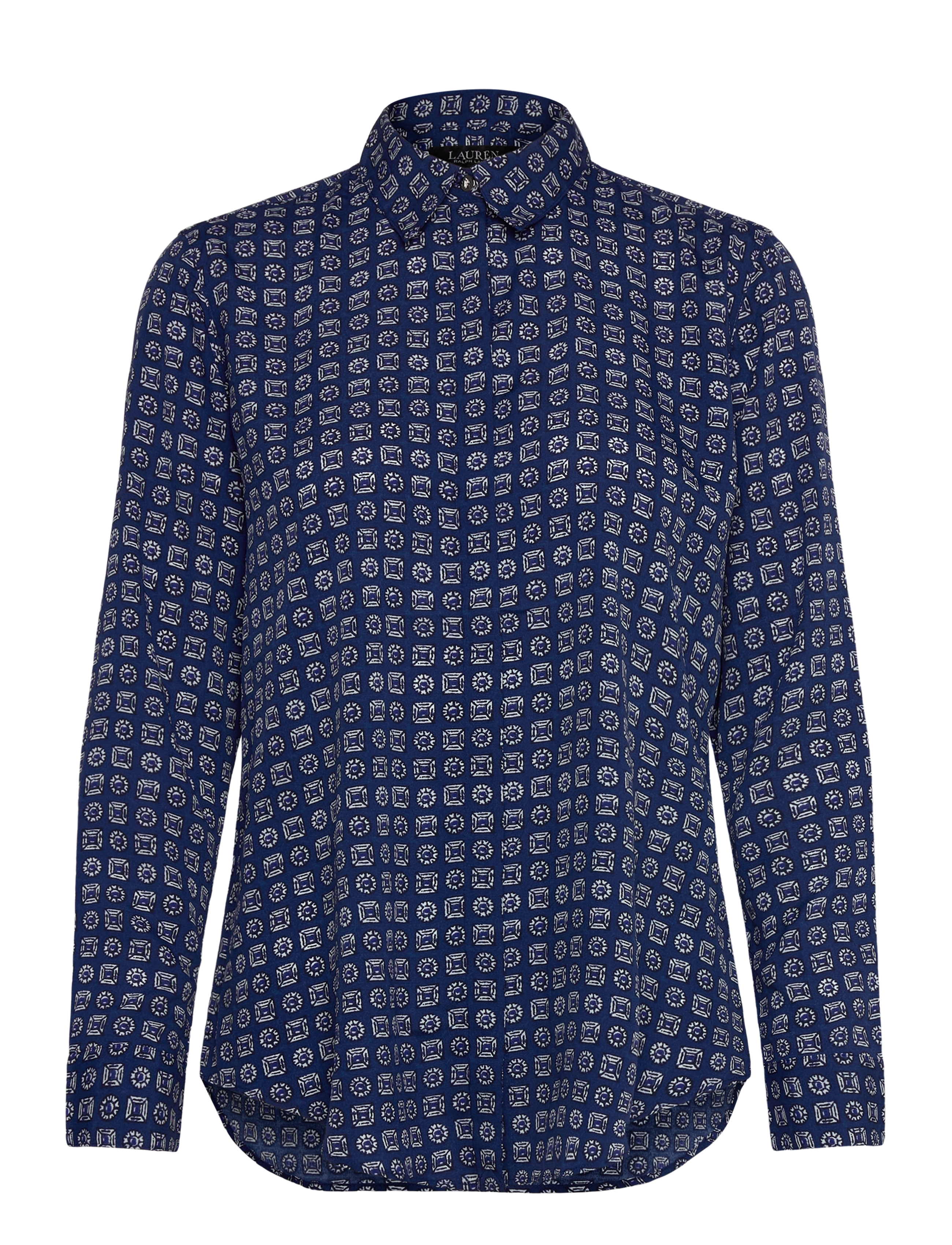 Lauren Ralph Lauren Classic Fit Geo-Print Crepe Shirt - Tøj - BLUE/WHITE / navy