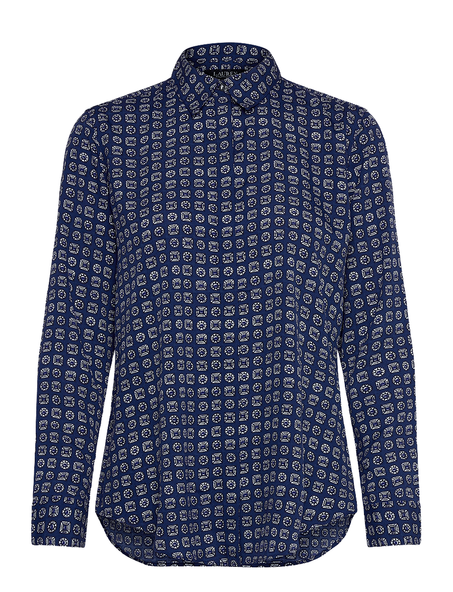 Lauren Ralph Lauren - Classic Fit Geo-Print Crepe Shirt - langärmlige hemden - blue/white - 1