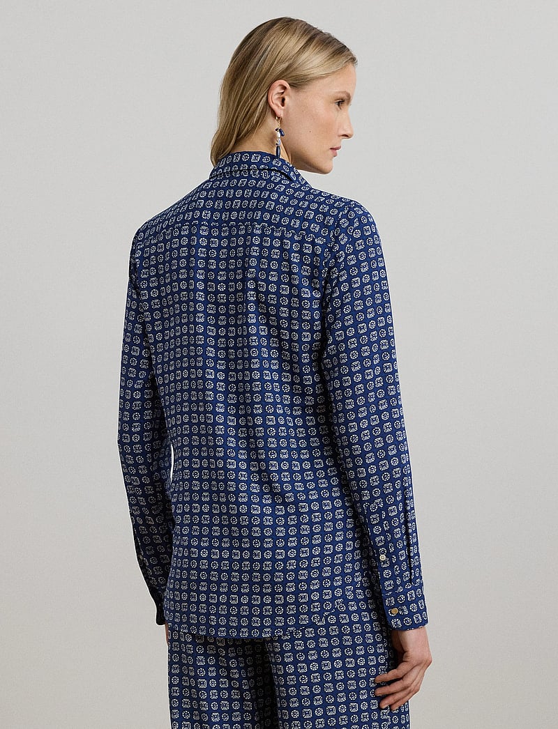 Lauren Ralph Lauren - Classic Fit Geo-Print Crepe Shirt - long-sleeved shirts - blue/white - 3