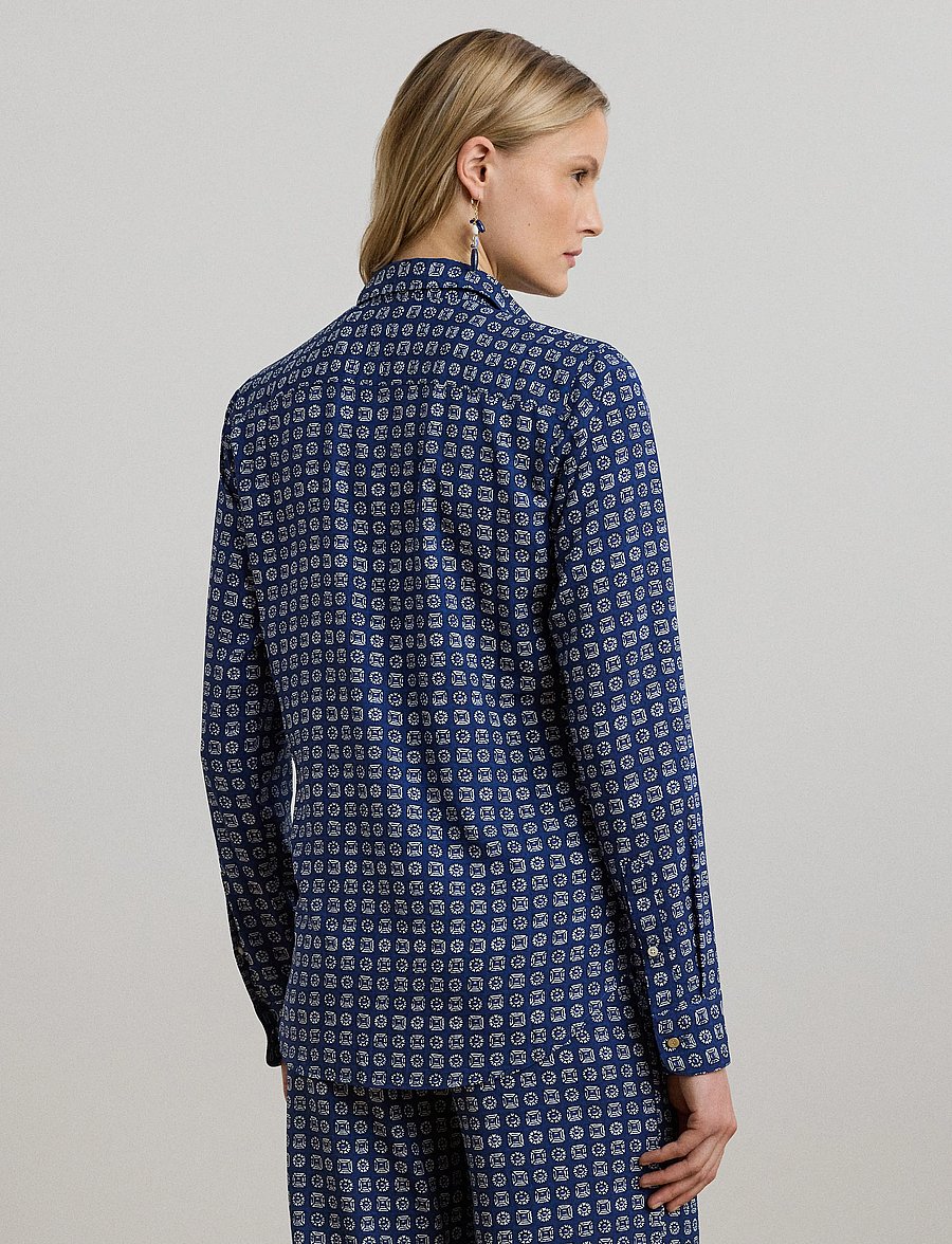 Lauren Ralph Lauren - Classic Fit Geo-Print Crepe Shirt - langärmlige hemden - blue/white - 3