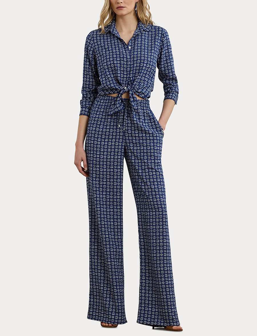 Lauren Ralph Lauren - Classic Fit Geo-Print Crepe Shirt - langärmlige hemden - blue/white - 5