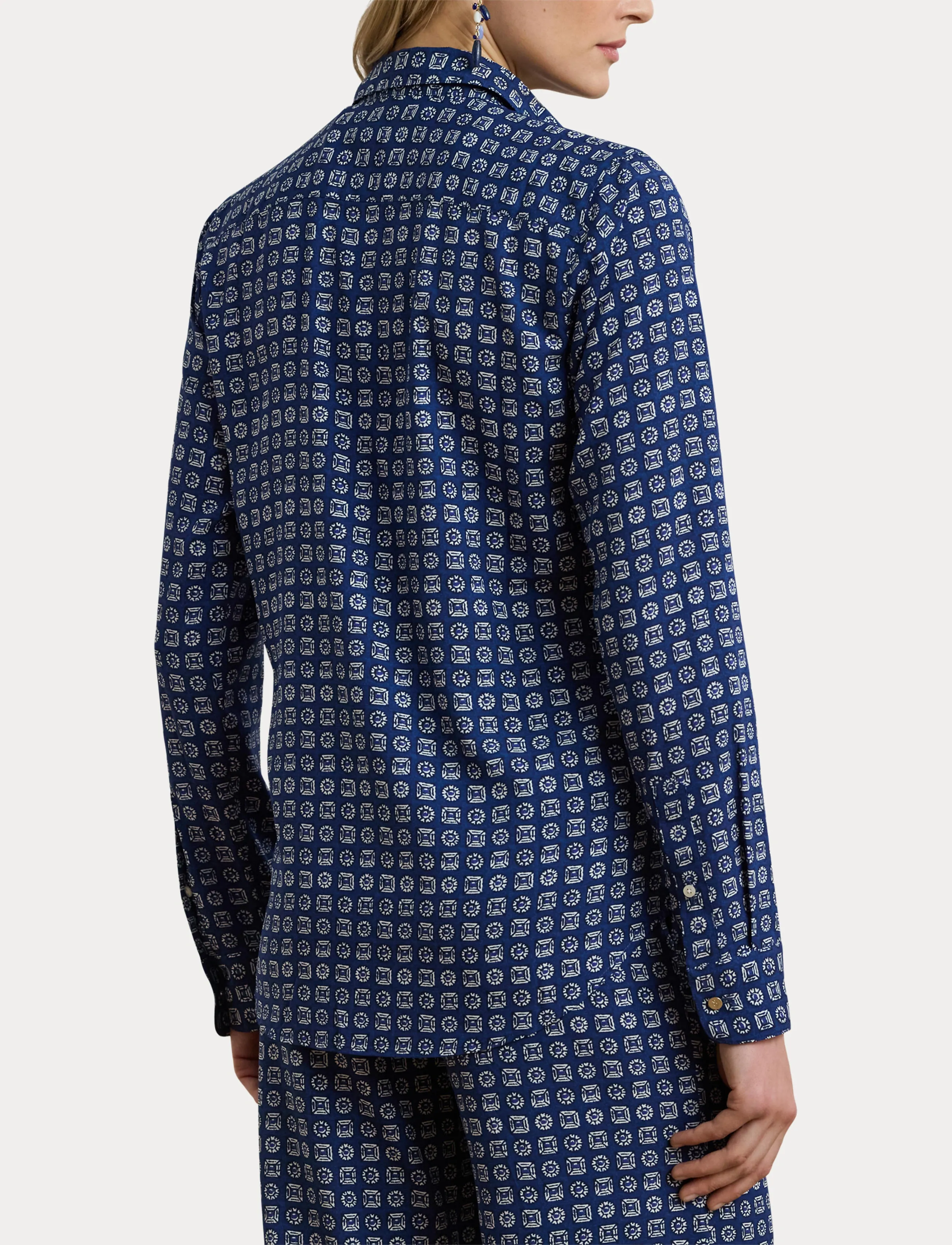 Lauren Ralph Lauren Classic Fit Geo-Print Crepe Shirt - Lauren Ralph Lauren - BLUE/WHITE / navy