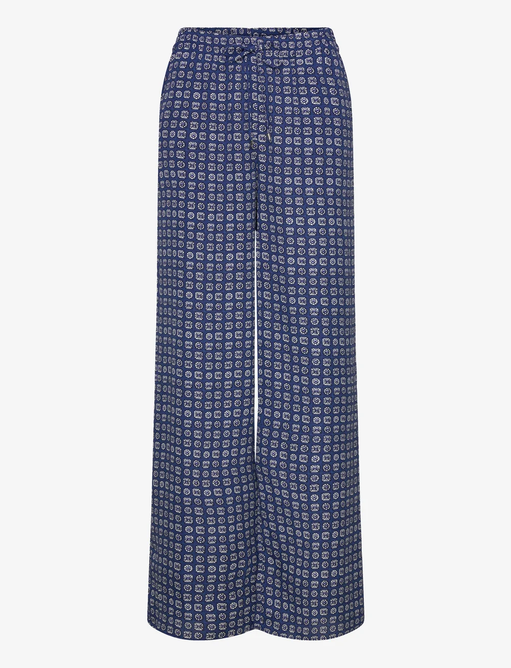 Lauren Ralph Lauren - Geo-Print Crepe Wide-Leg Pant - bukser med brede ben - blue/white - 1