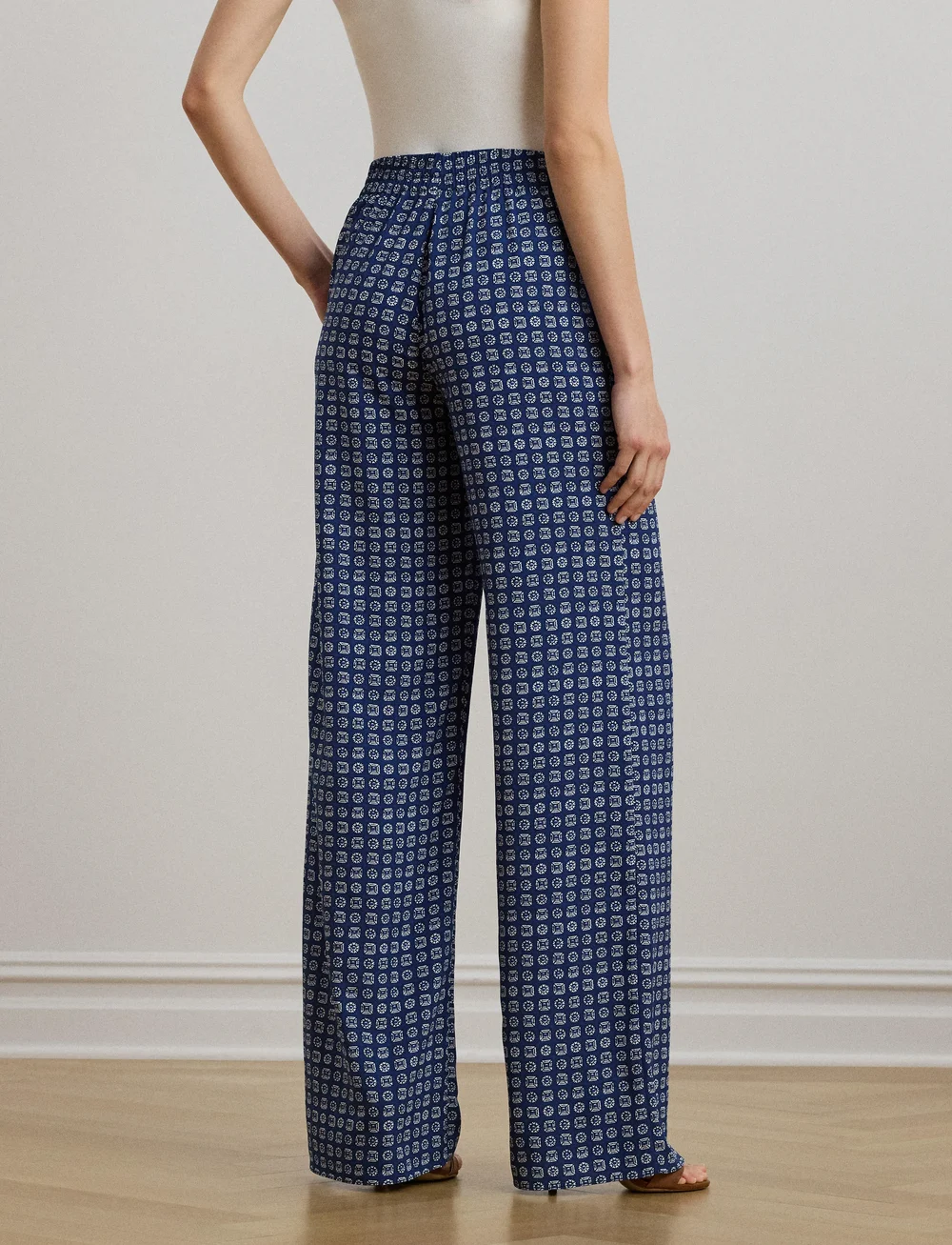 Lauren Ralph Lauren - Geo-Print Crepe Wide-Leg Pant - bukser med brede ben - blue/white - 3