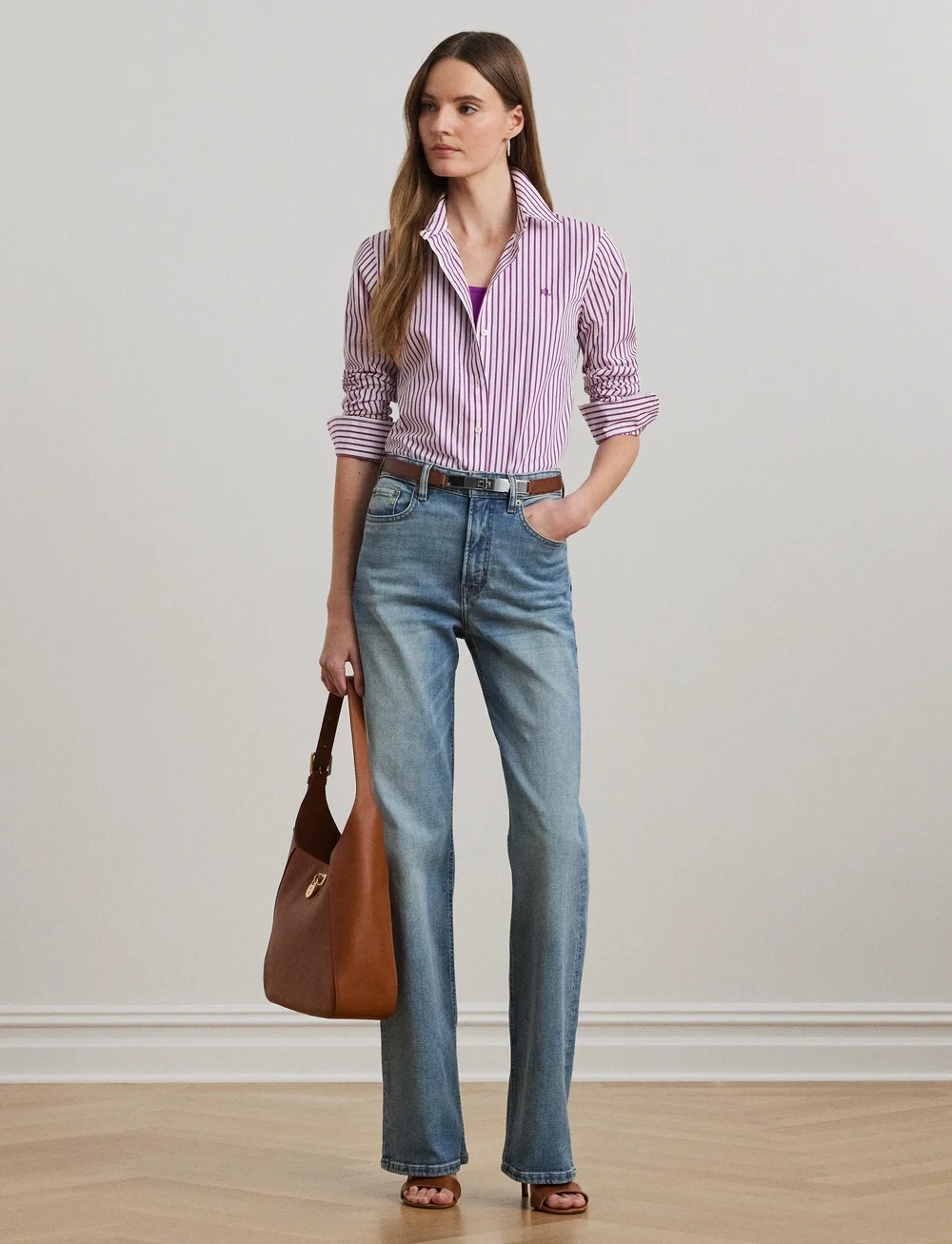 Lauren Ralph Lauren - Classic Fit Striped Broadcloth Shirt - denimskjorter - dk purple/white - 0
