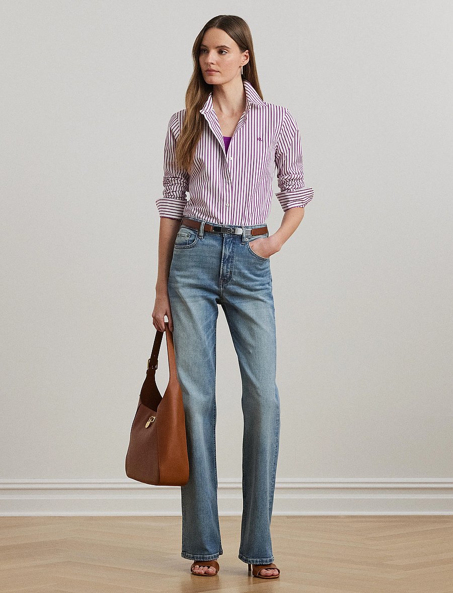 Lauren Ralph Lauren - Classic Fit Striped Broadcloth Shirt - dk purple/white - 0