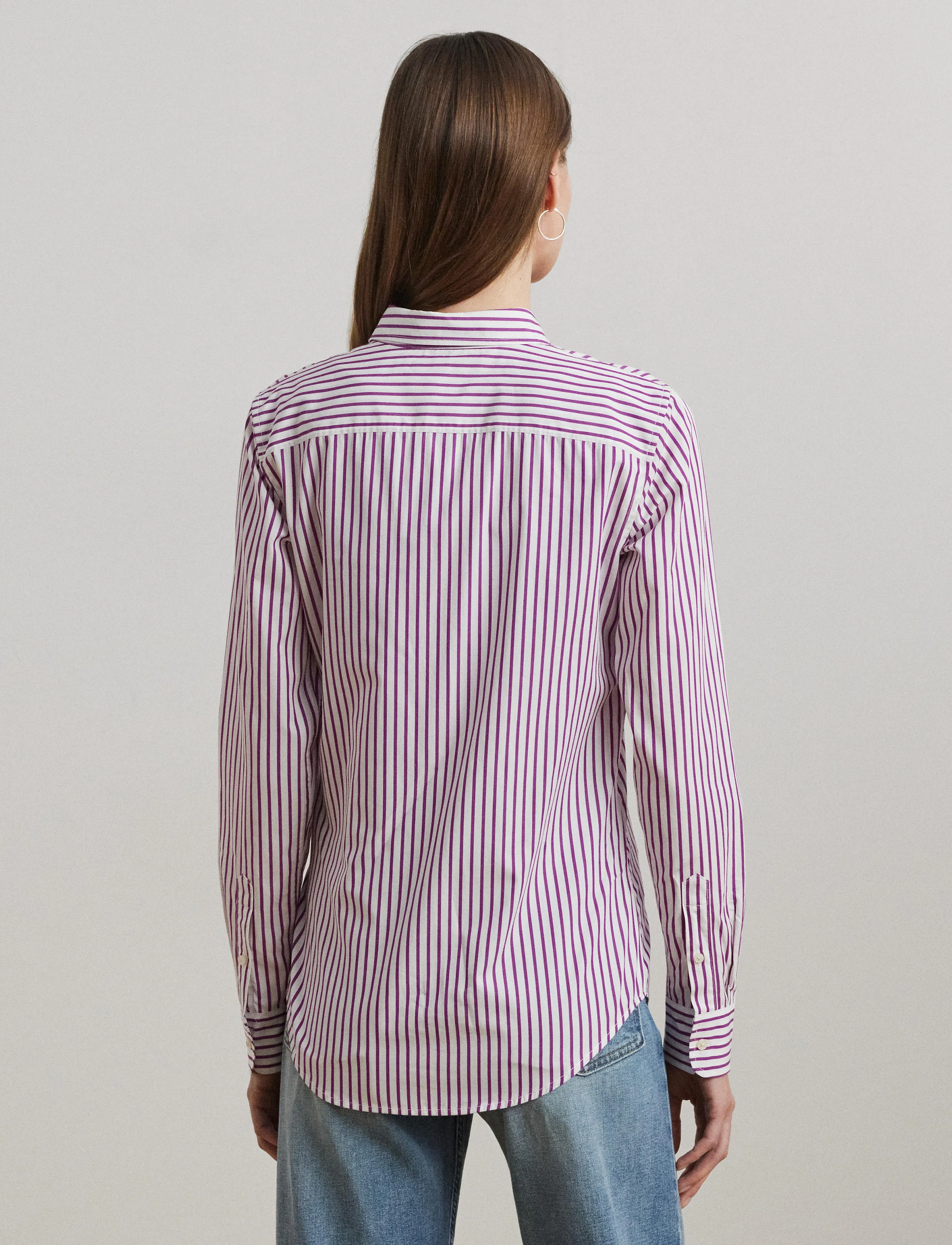 Lauren Ralph Lauren - Classic Fit Striped Broadcloth Shirt - dk purple/white - 3