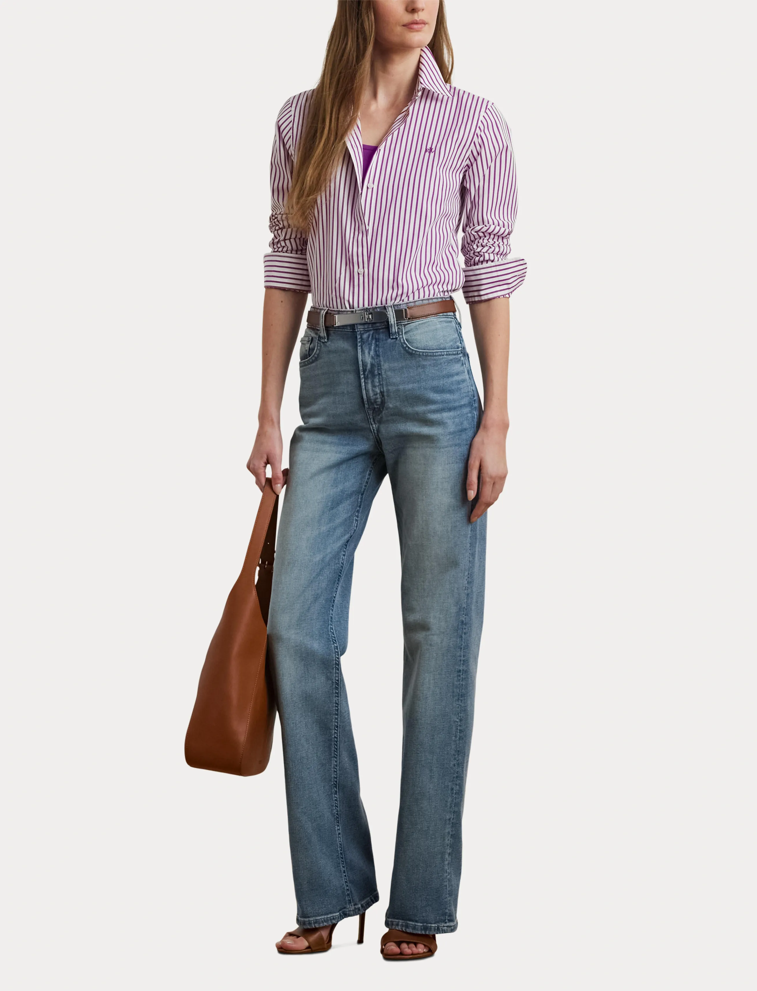 Lauren Ralph Lauren - Classic Fit Striped Broadcloth Shirt - dk purple/white - 5