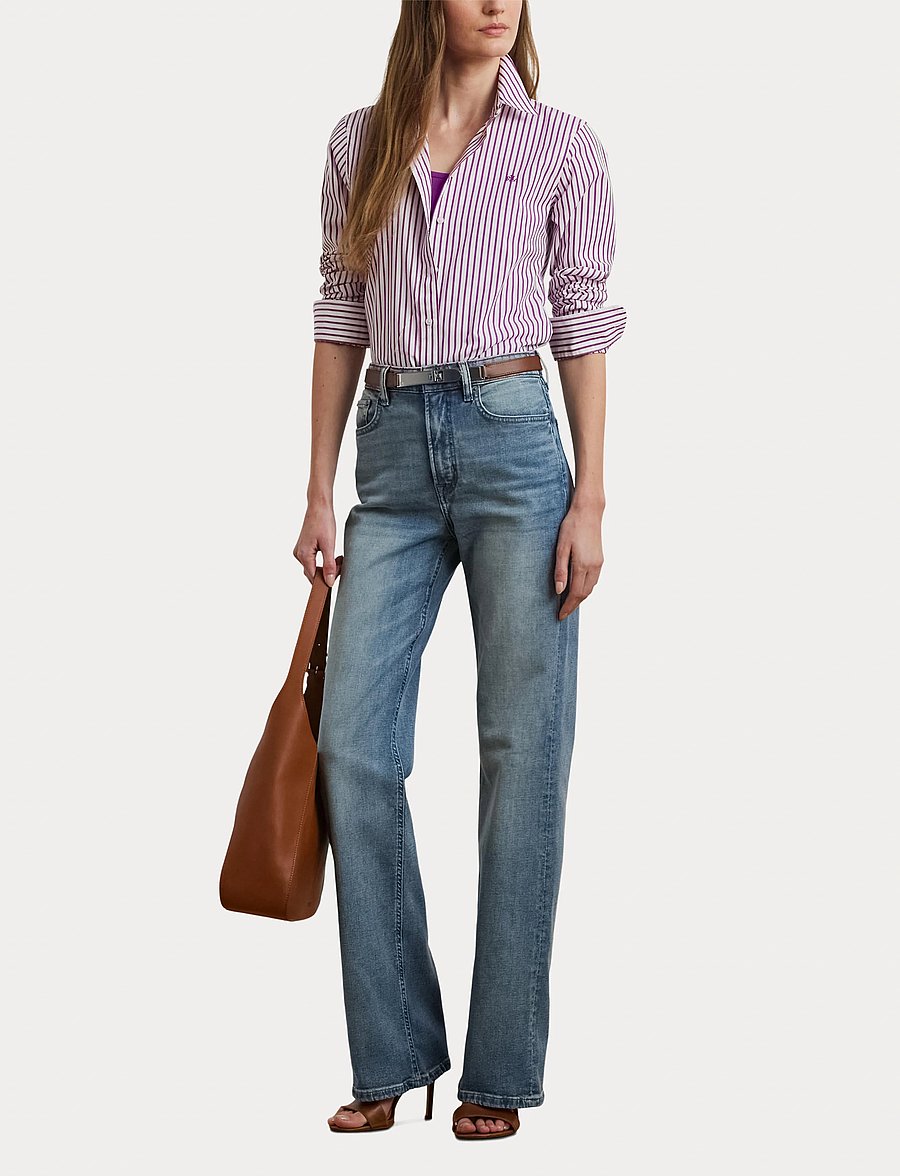 Lauren Ralph Lauren - Classic Fit Striped Broadcloth Shirt - dk purple/white - 5