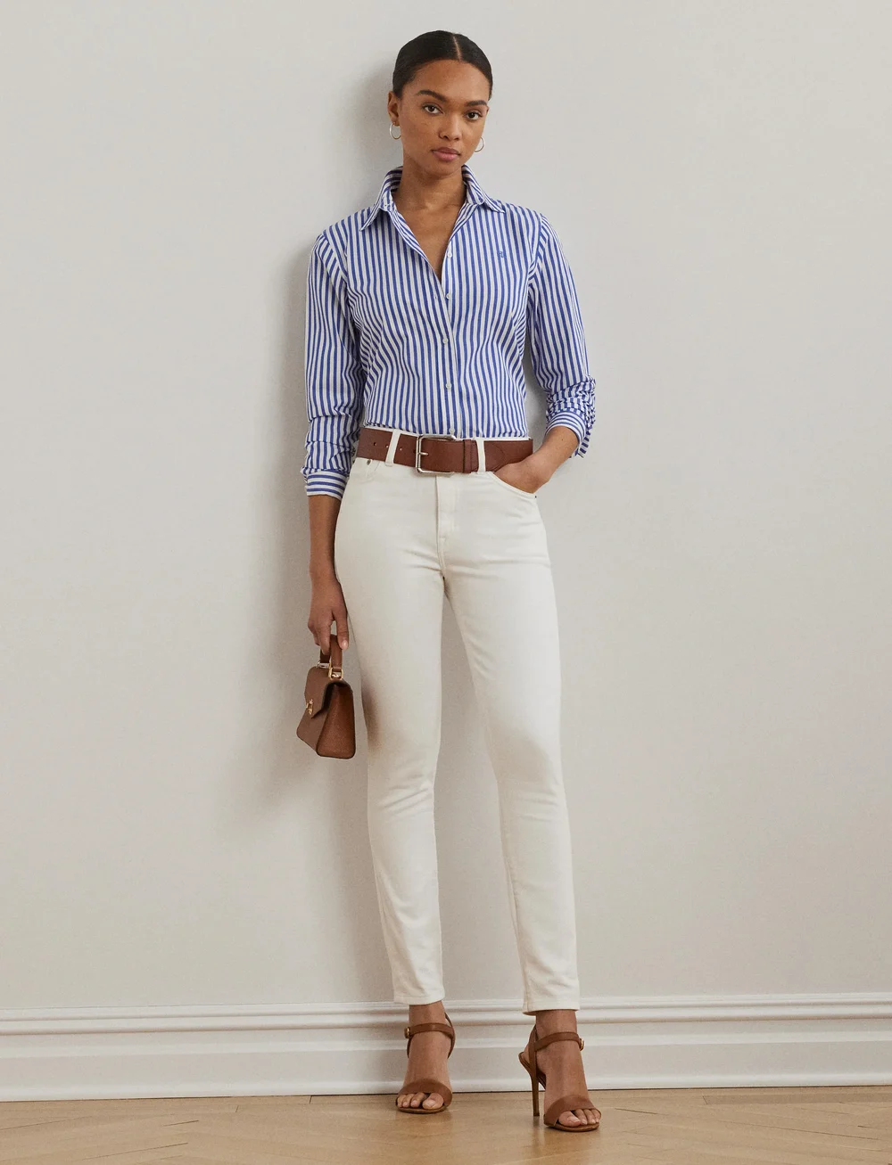 Lauren Ralph Lauren - Classic Fit Striped Broadcloth Shirt - teksasärgid - lapis blue/white - 0