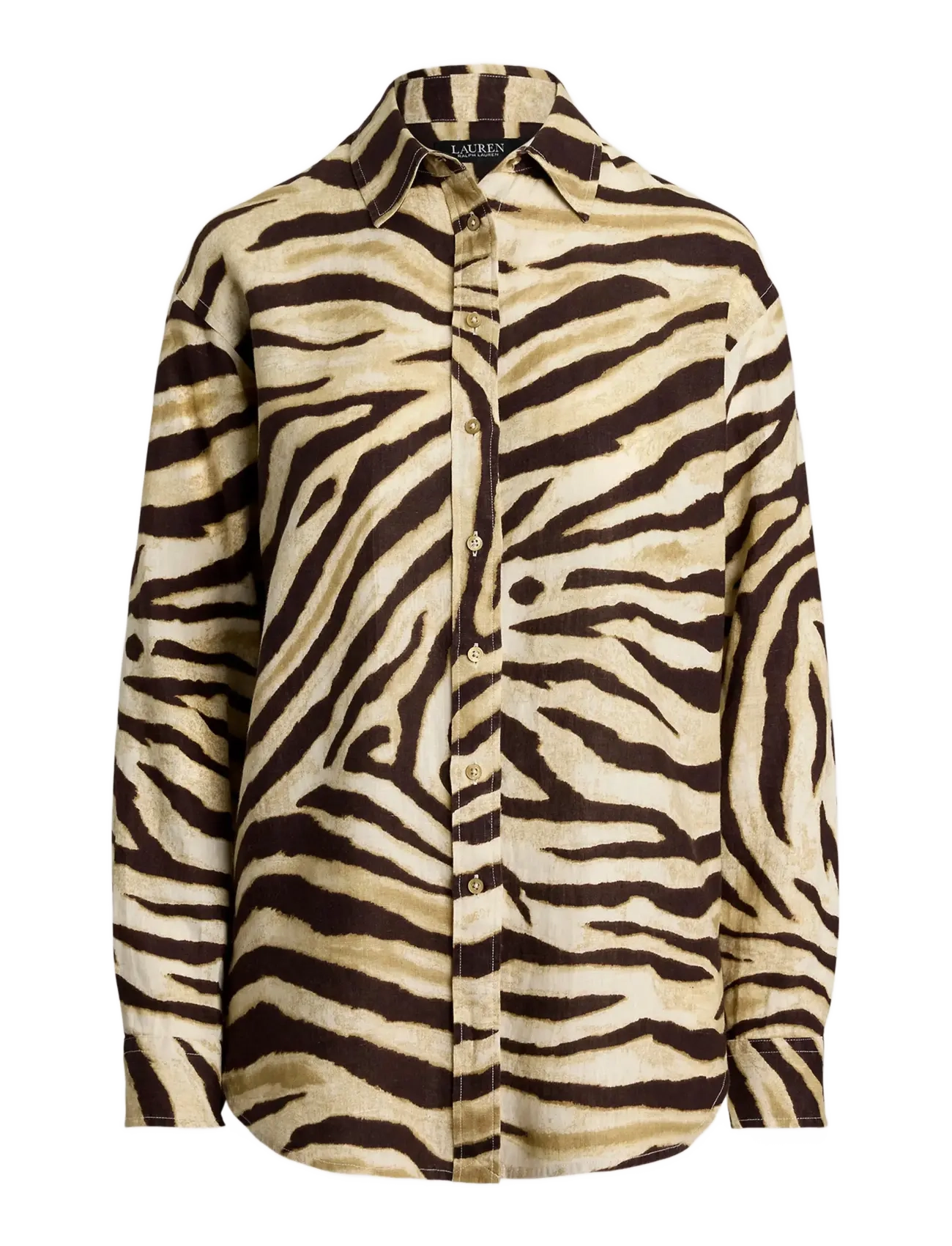 LAUREN RALPH LAUREN Relaxed Fit Zebra-Print Linen Shirt Cream - S - Damen