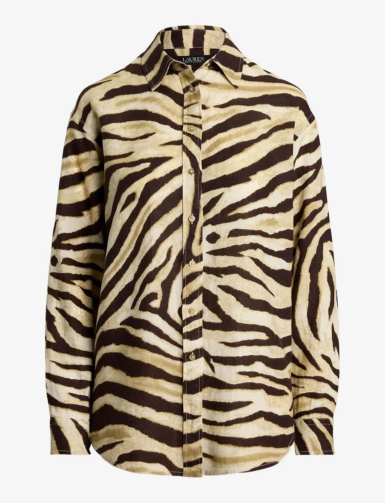 Lauren Ralph Lauren - Relaxed Fit Zebra-Print Linen Shirt - langærmede skjorter - cream/brown - 1