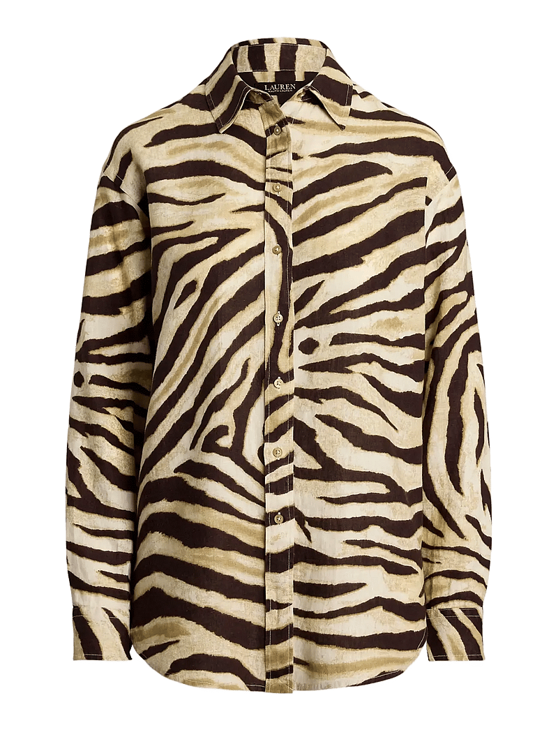 Lauren Ralph Lauren - Relaxed Fit Zebra-Print Linen Shirt - denimskjorter - cream/brown - 1