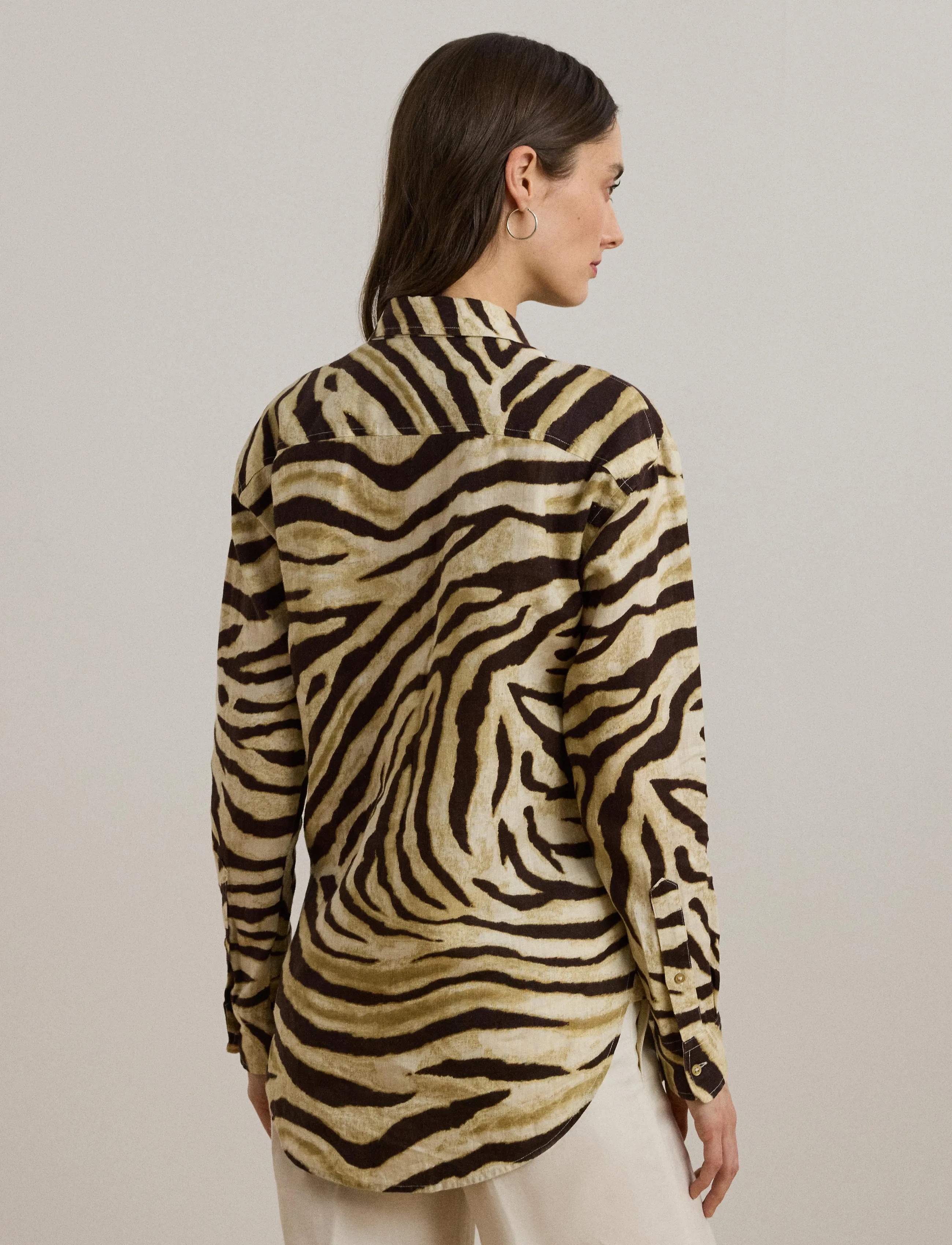 Lauren Ralph Lauren - Relaxed Fit Zebra-Print Linen Shirt - langärmlige hemden - cream/brown - 2