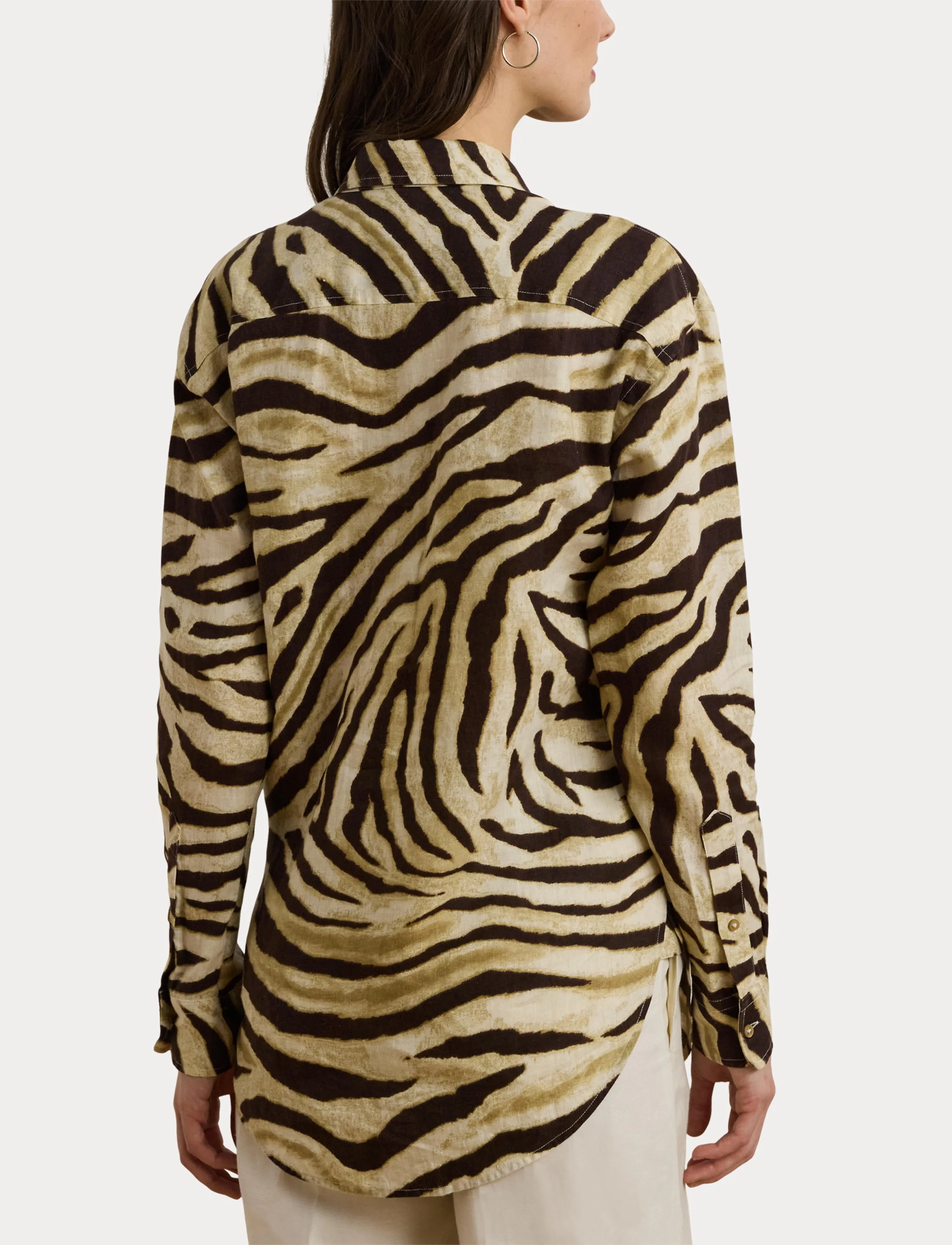 Lauren Ralph Lauren Relaxed Fit Zebra-Print Linen Shirt - Lauren Ralph Lauren - CREAM/BROWN / cream