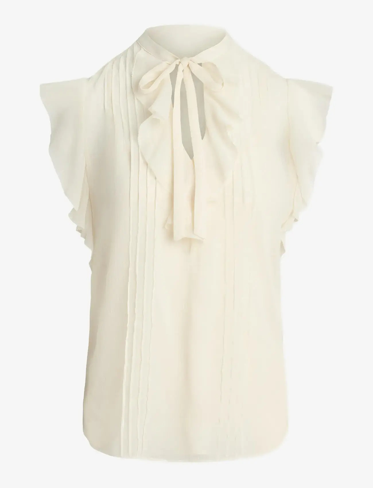 Lauren Ralph Lauren - Pintucked Georgette Tie-Neck Blouse - mascarpone cream - 1