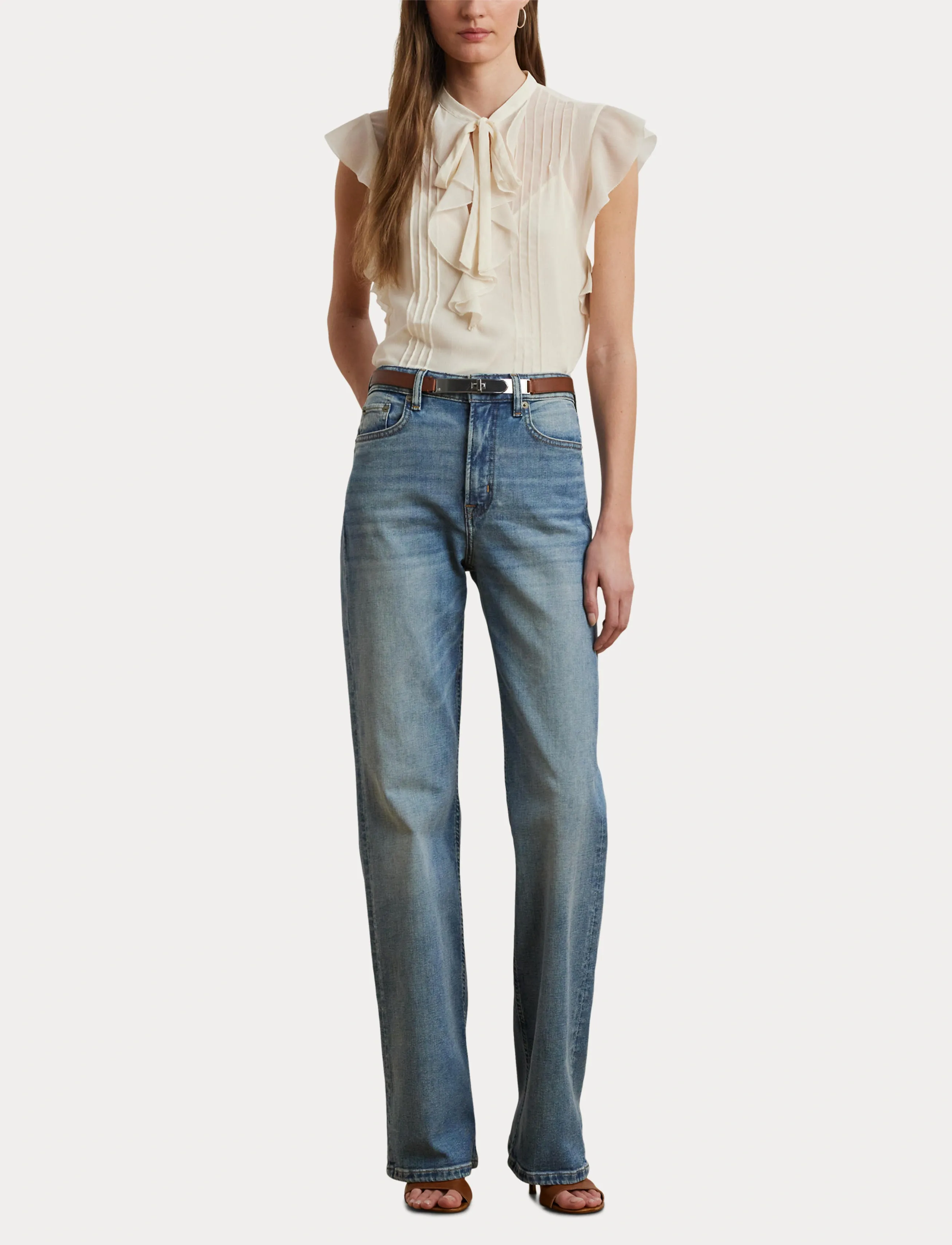 Lauren Ralph Lauren - Pintucked Georgette Tie-Neck Blouse - mascarpone cream - 4