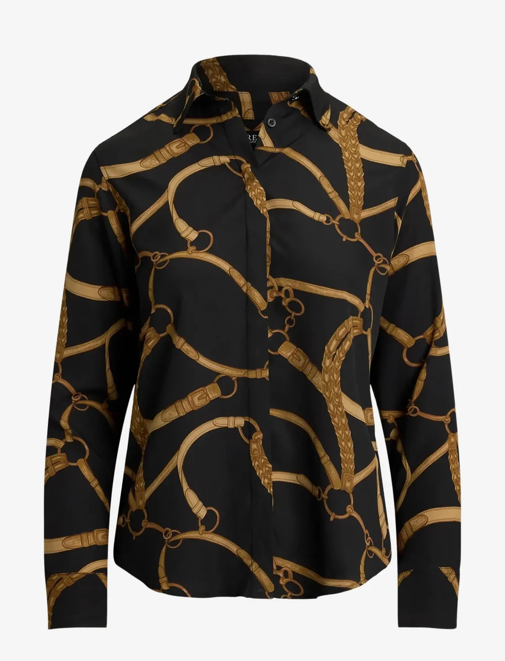 Lauren Ralph Lauren - Classic Fit Belting-Print Crepe Shirt - jeansskjortor - black/tan - 1